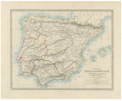 Antique Classical Map of Spain & Portugal, Hispania Iberia, c.1850