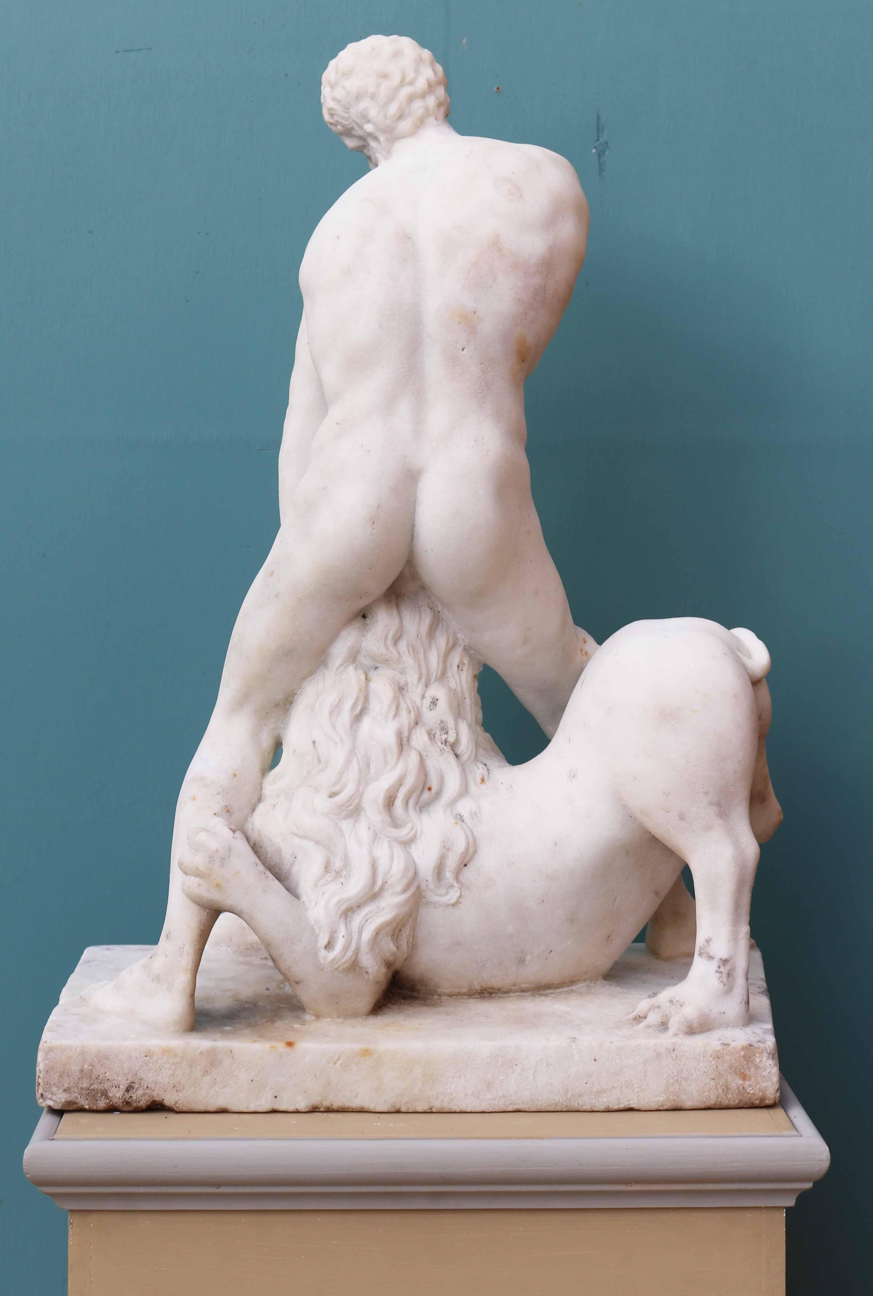 19th Century Antique Classical Marble Statue of Hercules and The Nemean Lion