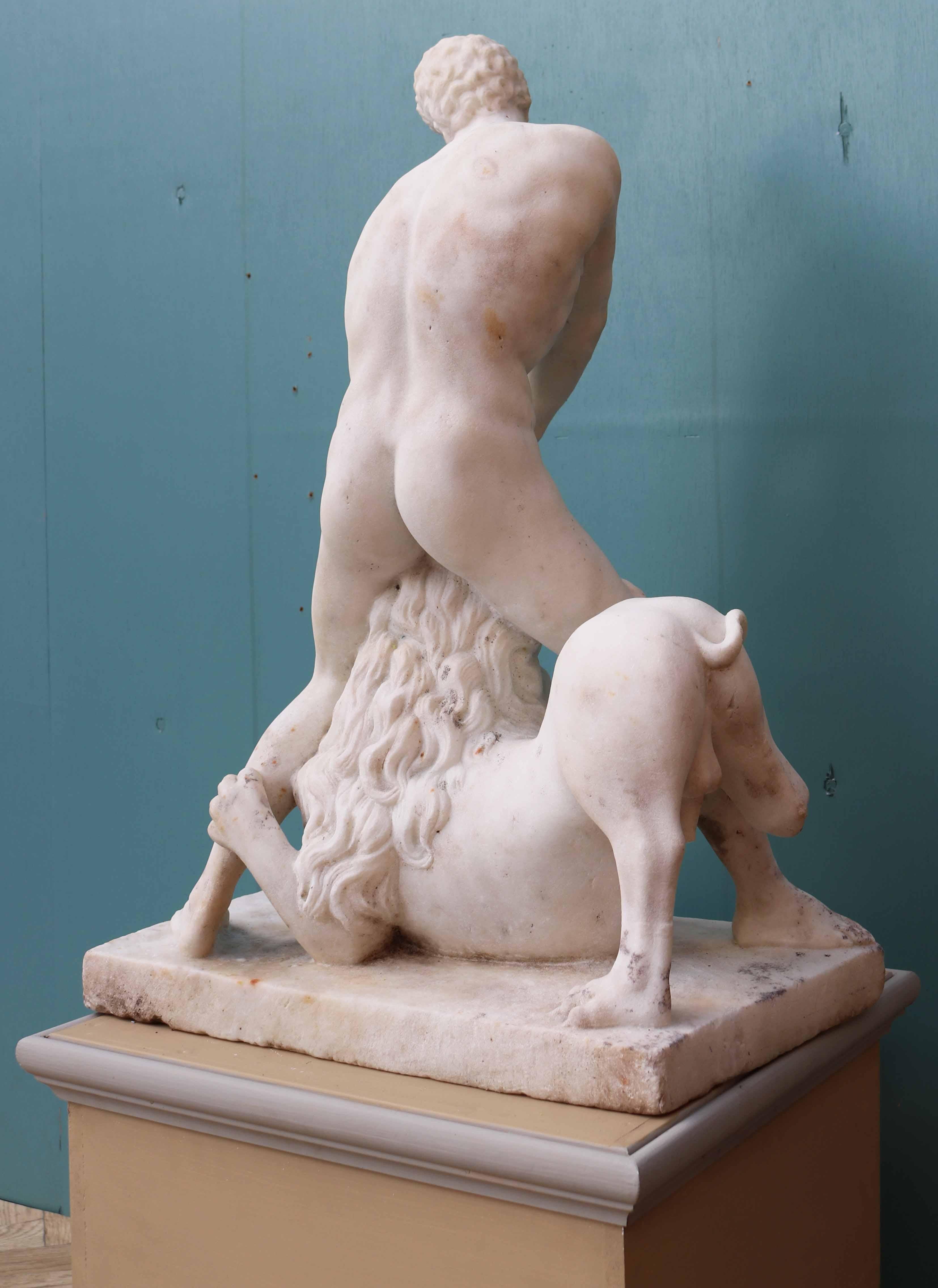 Statuary Marble Antique Classical Marble Statue of Hercules and The Nemean Lion