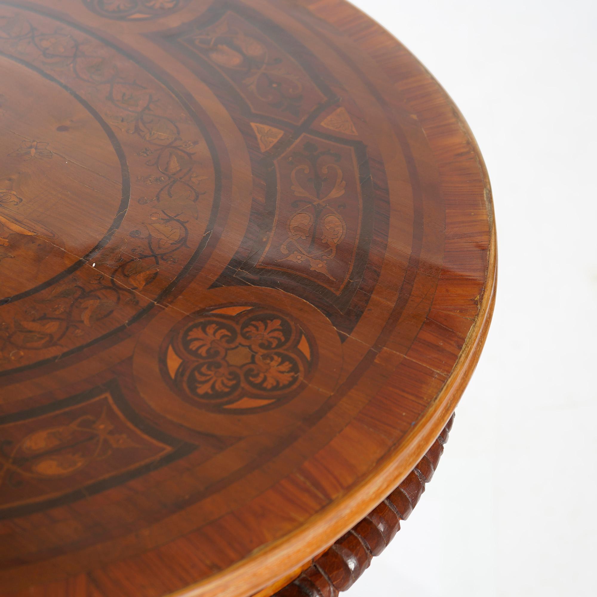 Antique Classical Marquetry Inlaid & Figural Carved Kingwood Center Table 19th C For Sale 5