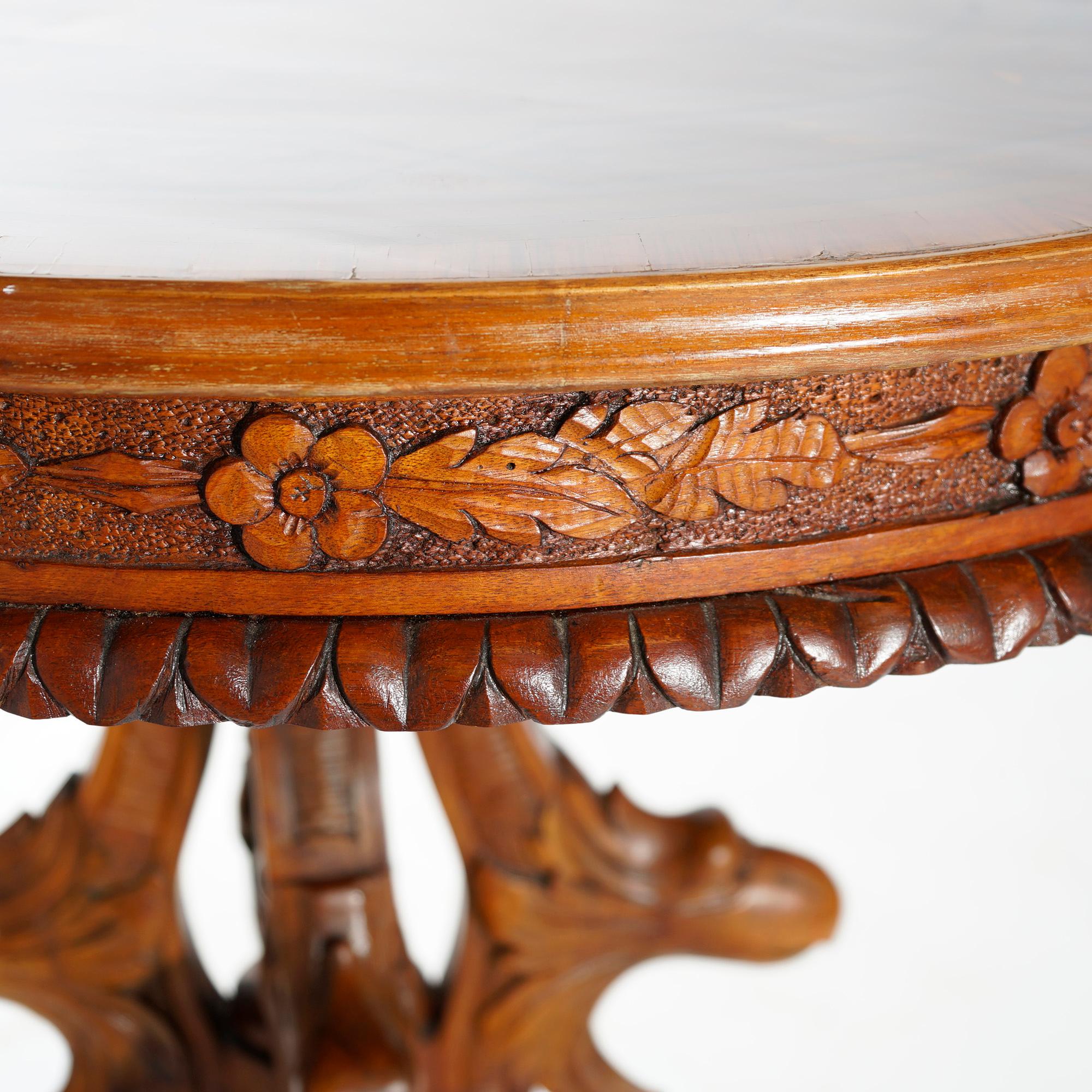 Antique Classical Marquetry Inlaid & Figural Carved Kingwood Center Table 19th C For Sale 8