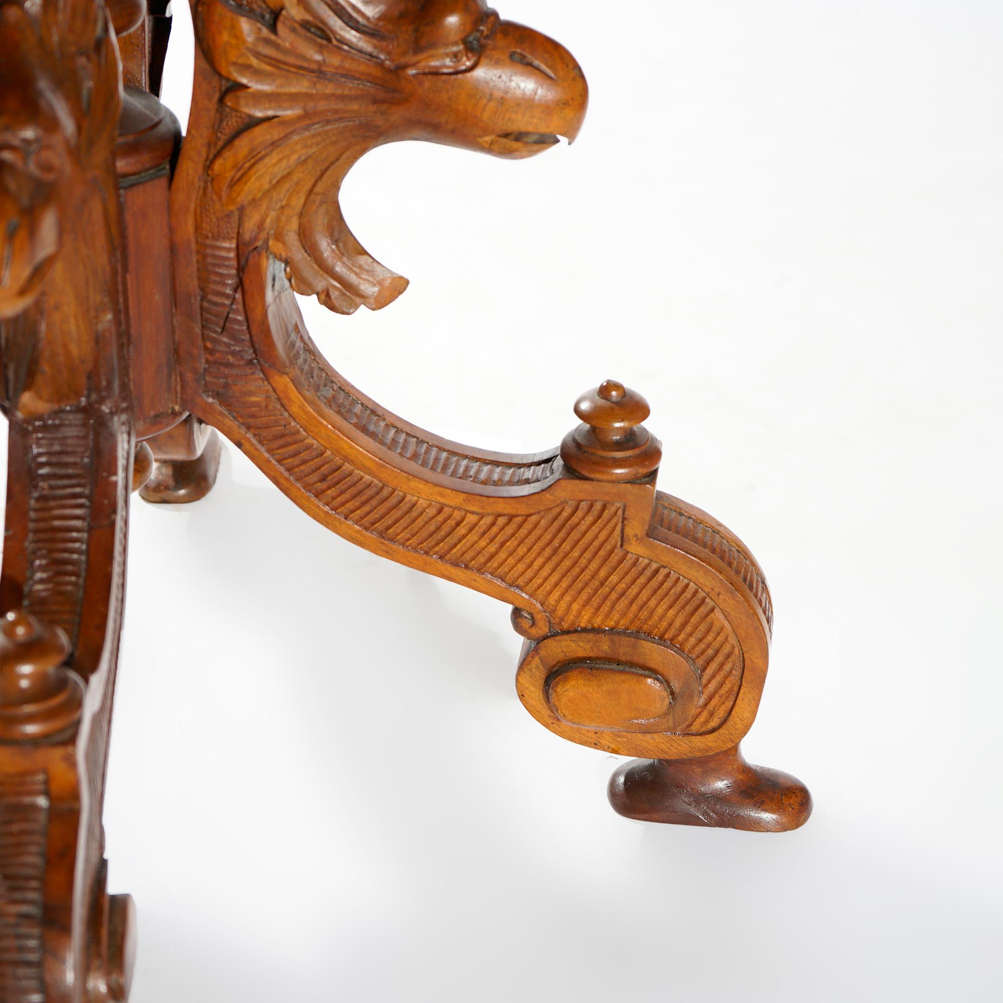 Antique Classical Marquetry Inlaid & Figural Carved Kingwood Center Table 19th C For Sale 11