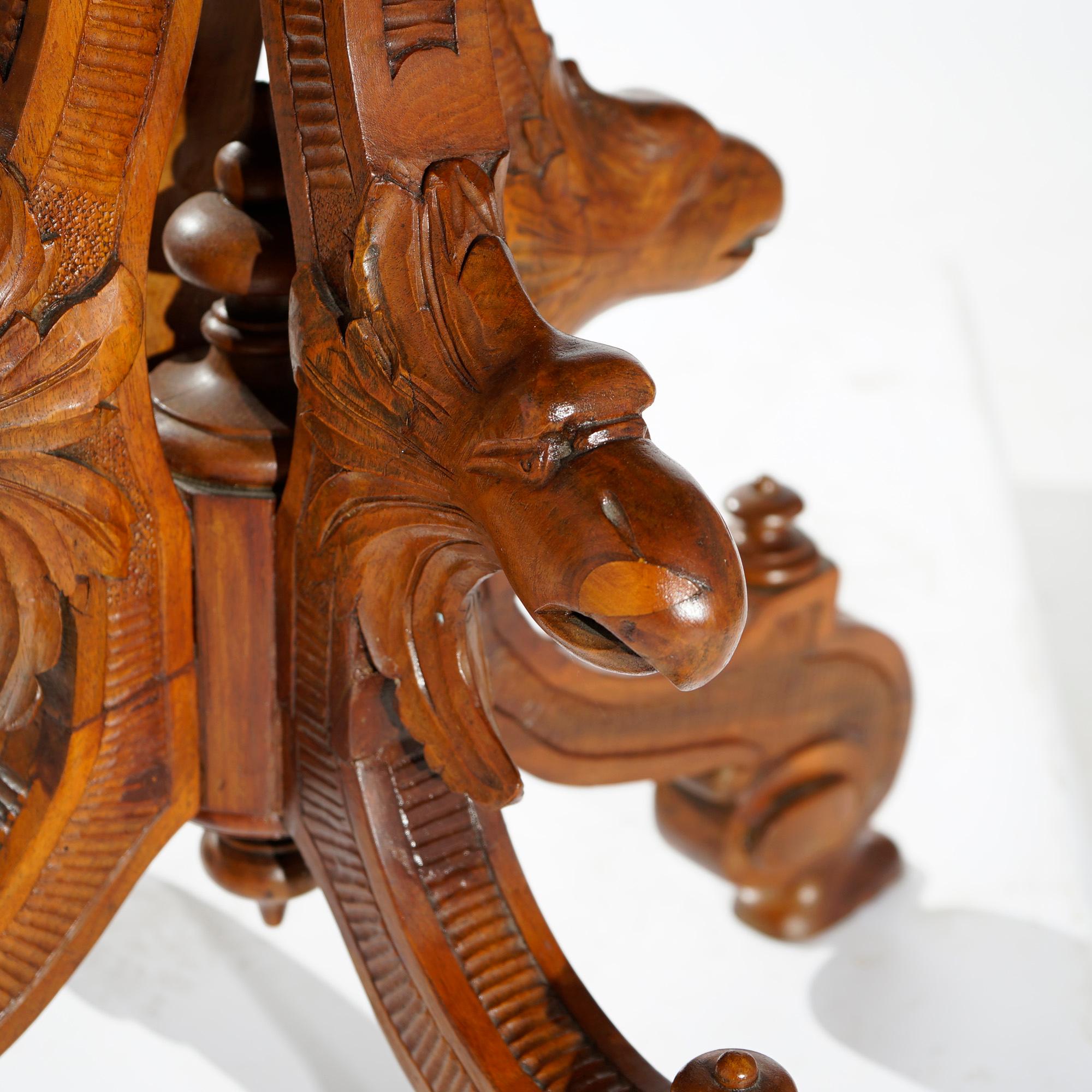 Antique Classical Marquetry Inlaid & Figural Carved Kingwood Center Table 19th C For Sale 12