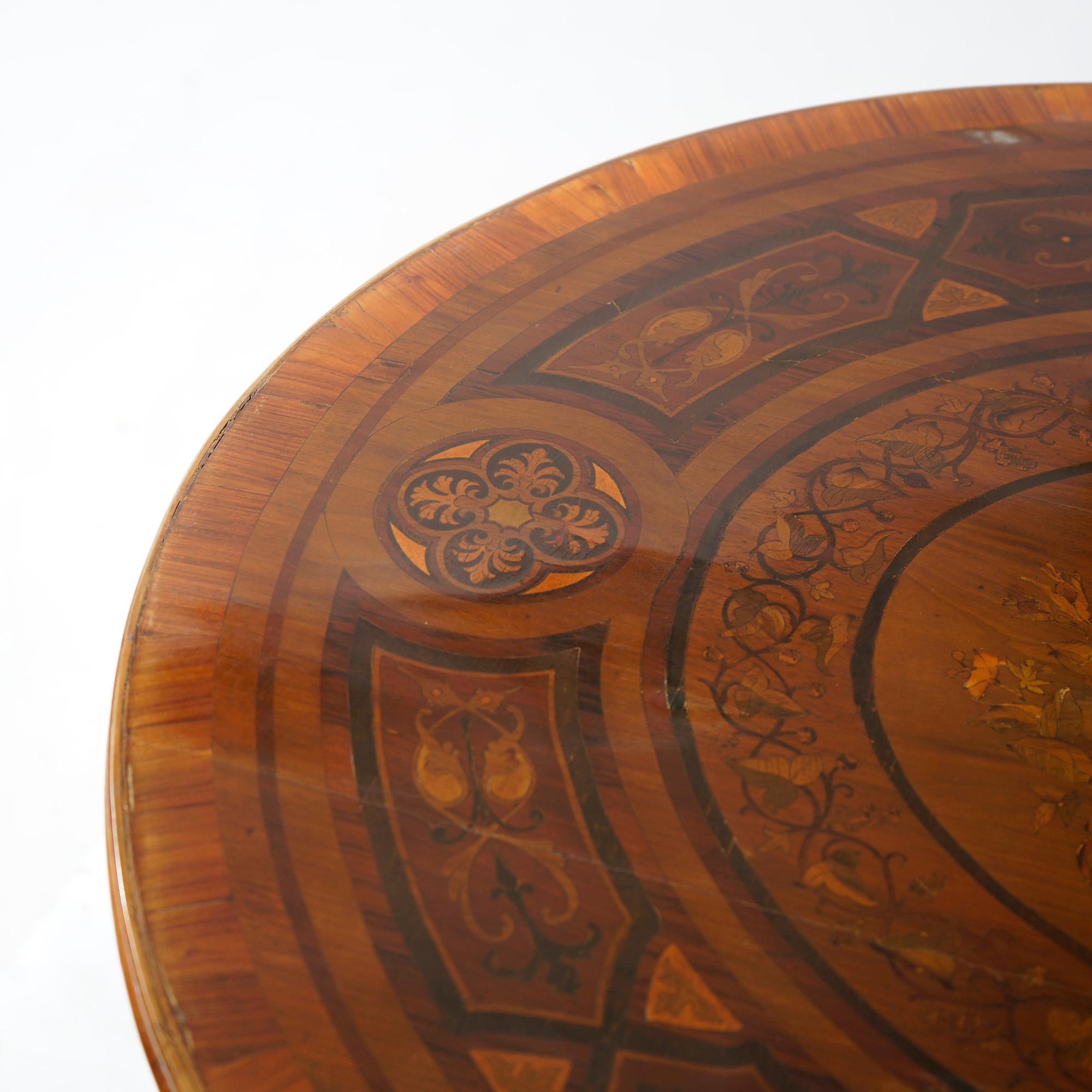 Antique Classical Marquetry Inlaid & Figural Carved Kingwood Center Table 19th C For Sale 4