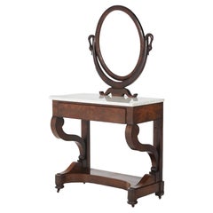 Antique Classical Meeks School Flame Mahogany & Marble Figural Dressing Table