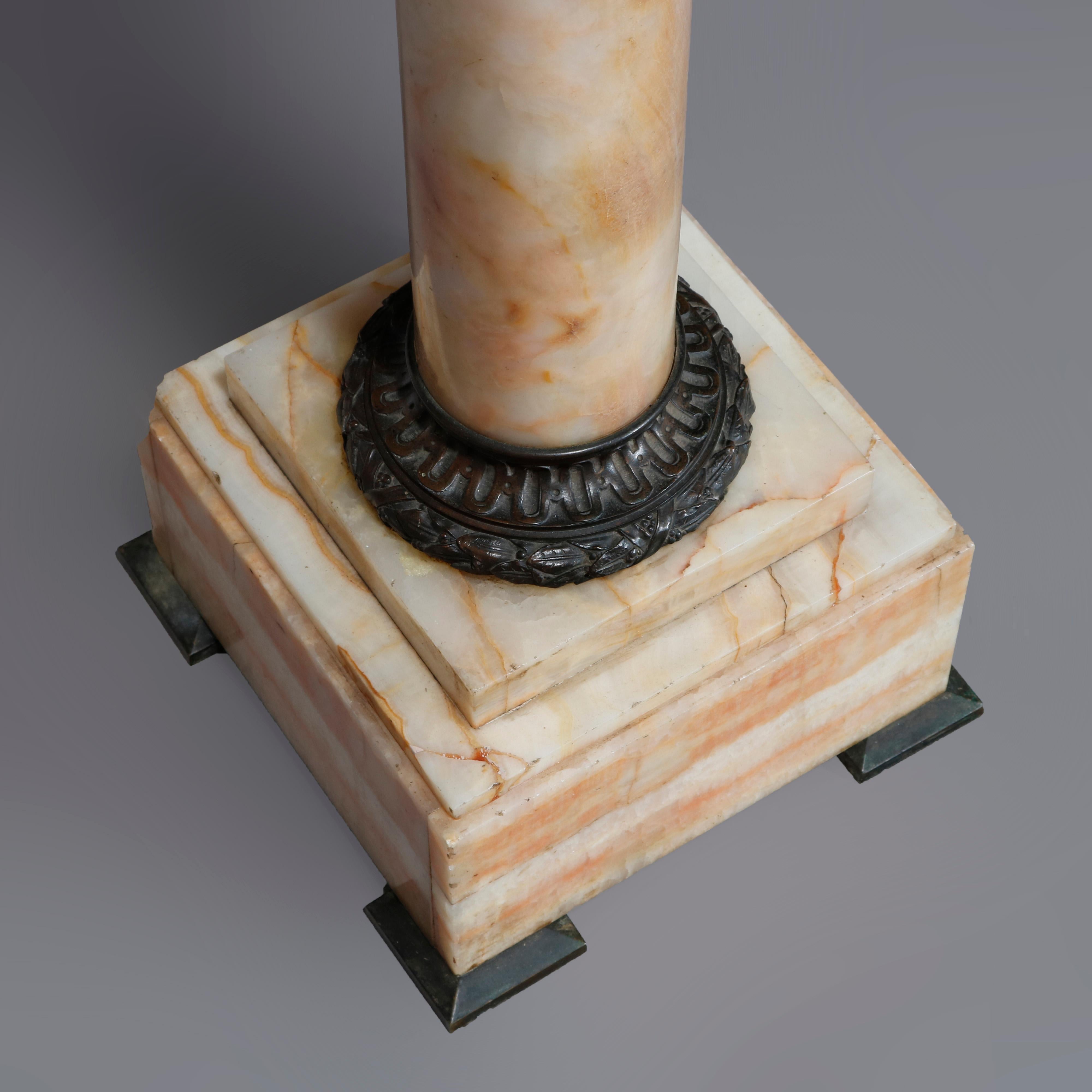 Classical Greek Antique Classical Onyx and Bronze Corinthian Column Display Pedestal