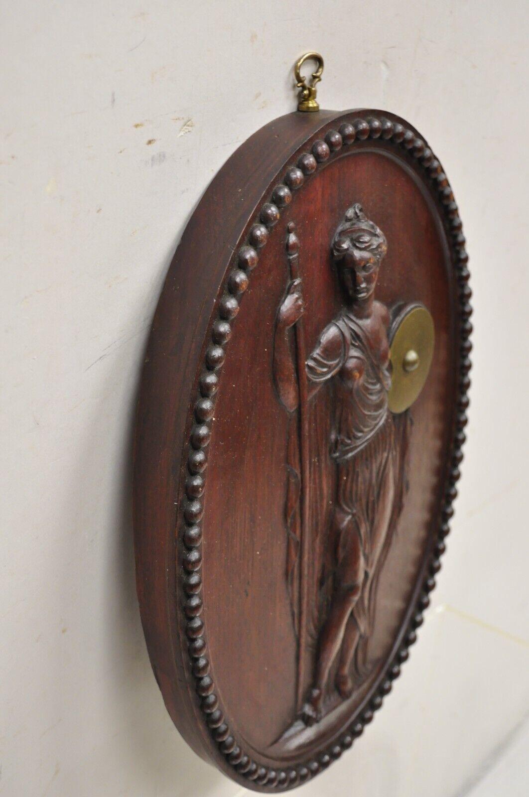 Antique Classical Oval Carved Mahogany Figural Goddess Wall Sculpture Plaque For Sale 6