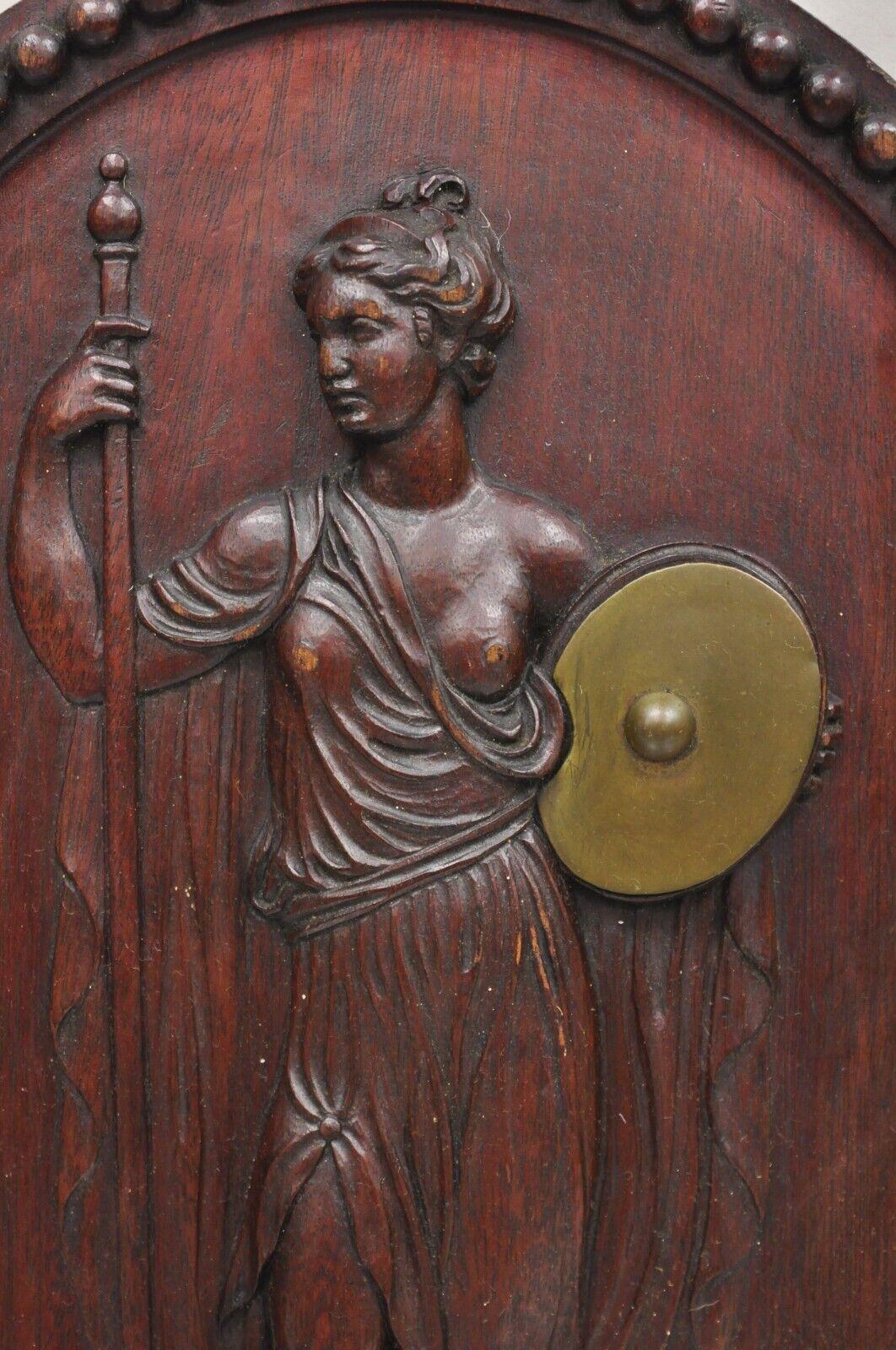 Antique Classical Oval Carved Mahogany Figural Goddess Wall Sculpture Plaque In Good Condition For Sale In Philadelphia, PA