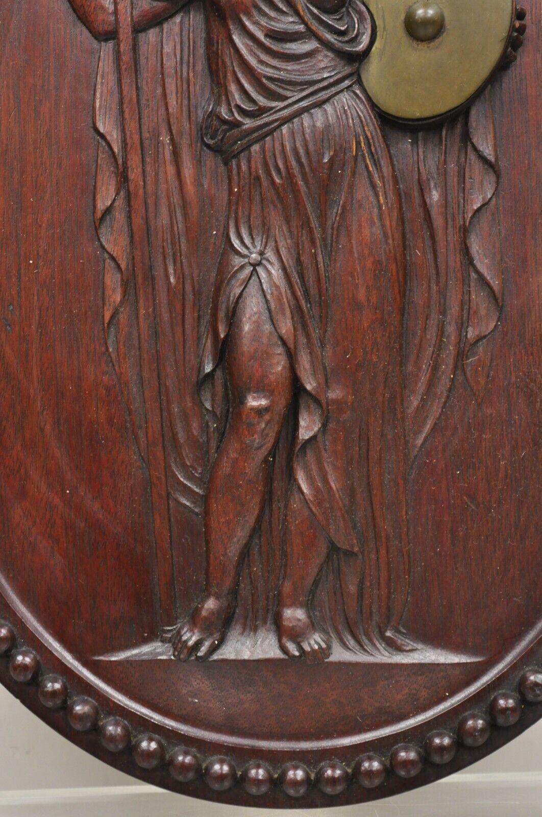 Early 20th Century Antique Classical Oval Carved Mahogany Figural Goddess Wall Sculpture Plaque For Sale
