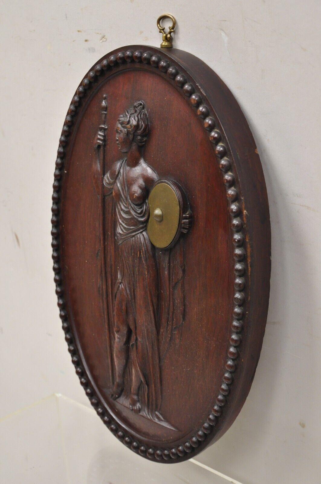 Antique Classical Oval Carved Mahogany Figural Goddess Wall Sculpture Plaque For Sale 1
