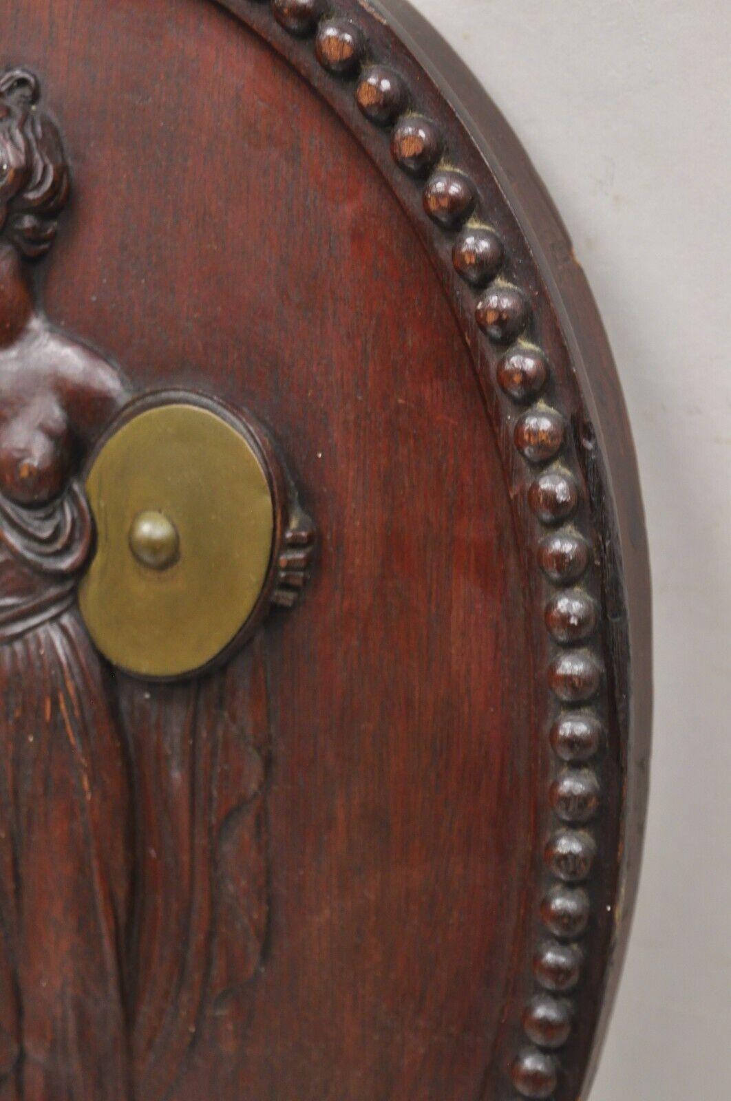 Antique Classical Oval Carved Mahogany Figural Goddess Wall Sculpture Plaque For Sale 2