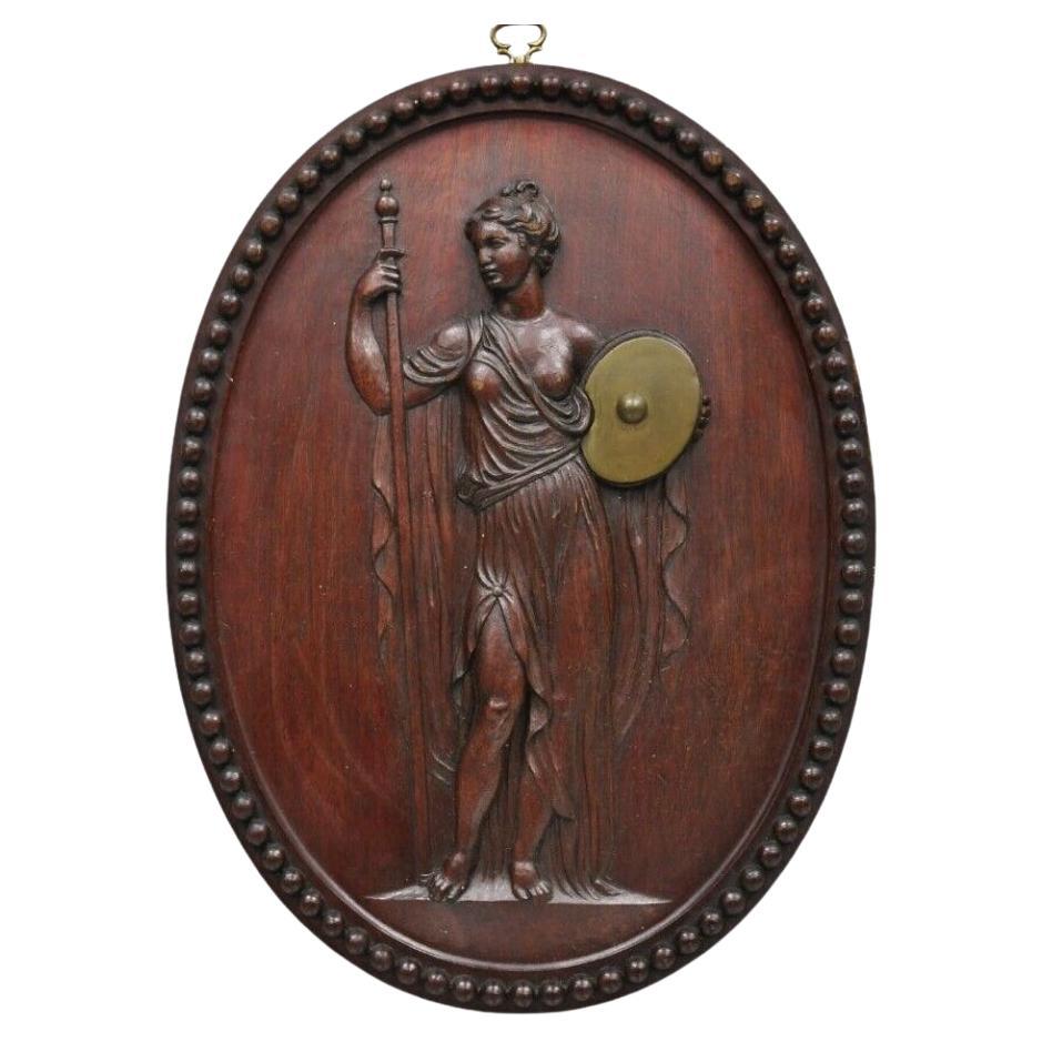 Antique Classical Oval Carved Mahogany Figural Goddess Wall Sculpture Plaque For Sale