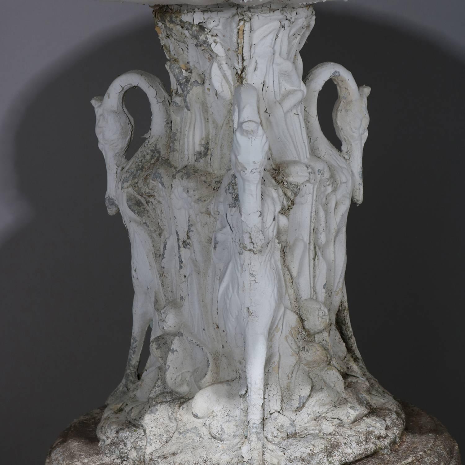 American Antique Classical Painted Cast Metal Four-Tier Swan Garden Fountain, circa 1900