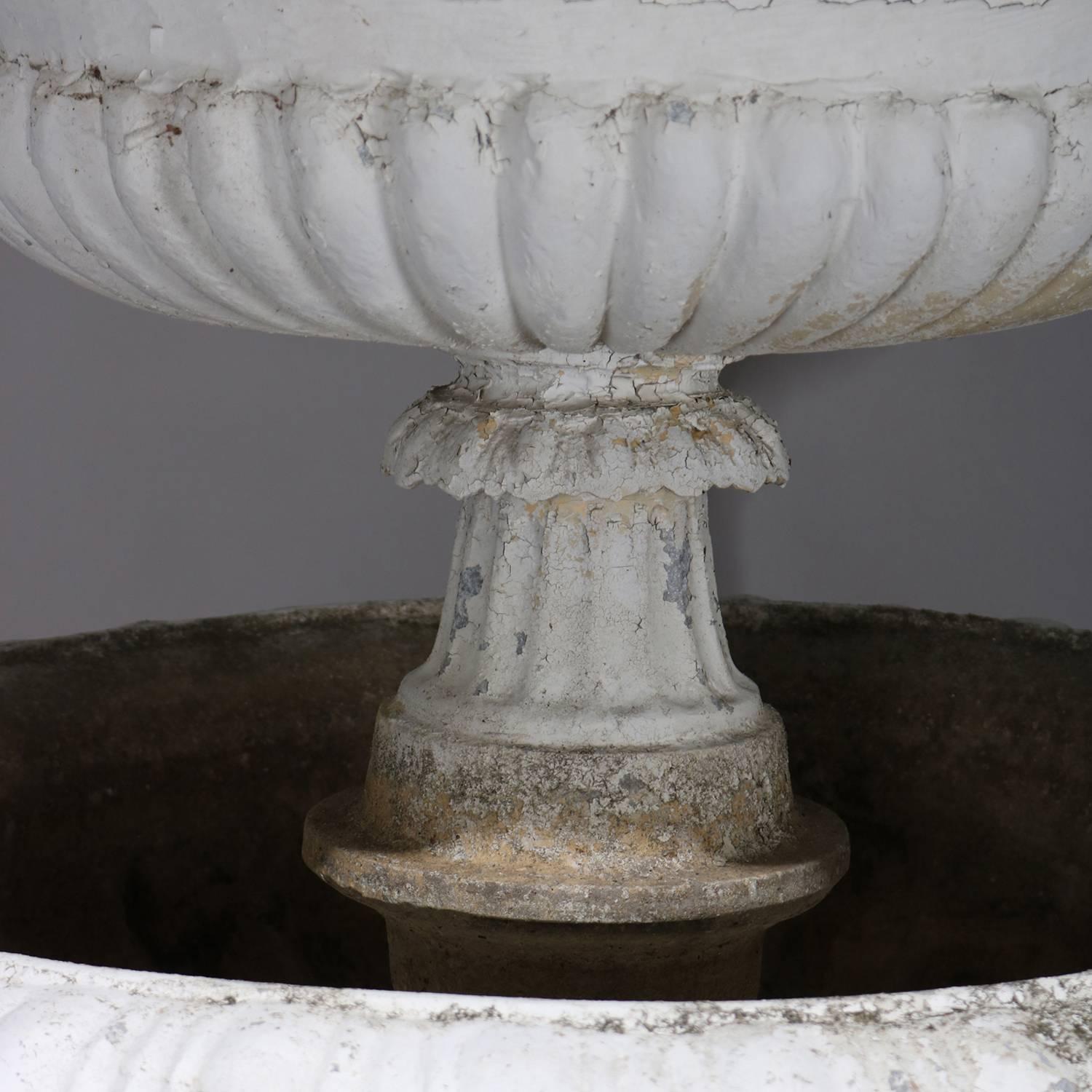 Antique Classical Painted Cast Metal Four-Tier Swan Garden Fountain, circa 1900 In Good Condition In Big Flats, NY