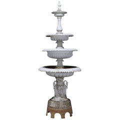 Antique Classical Painted Cast Metal Four-Tier Swan Garden Fountain, circa 1900