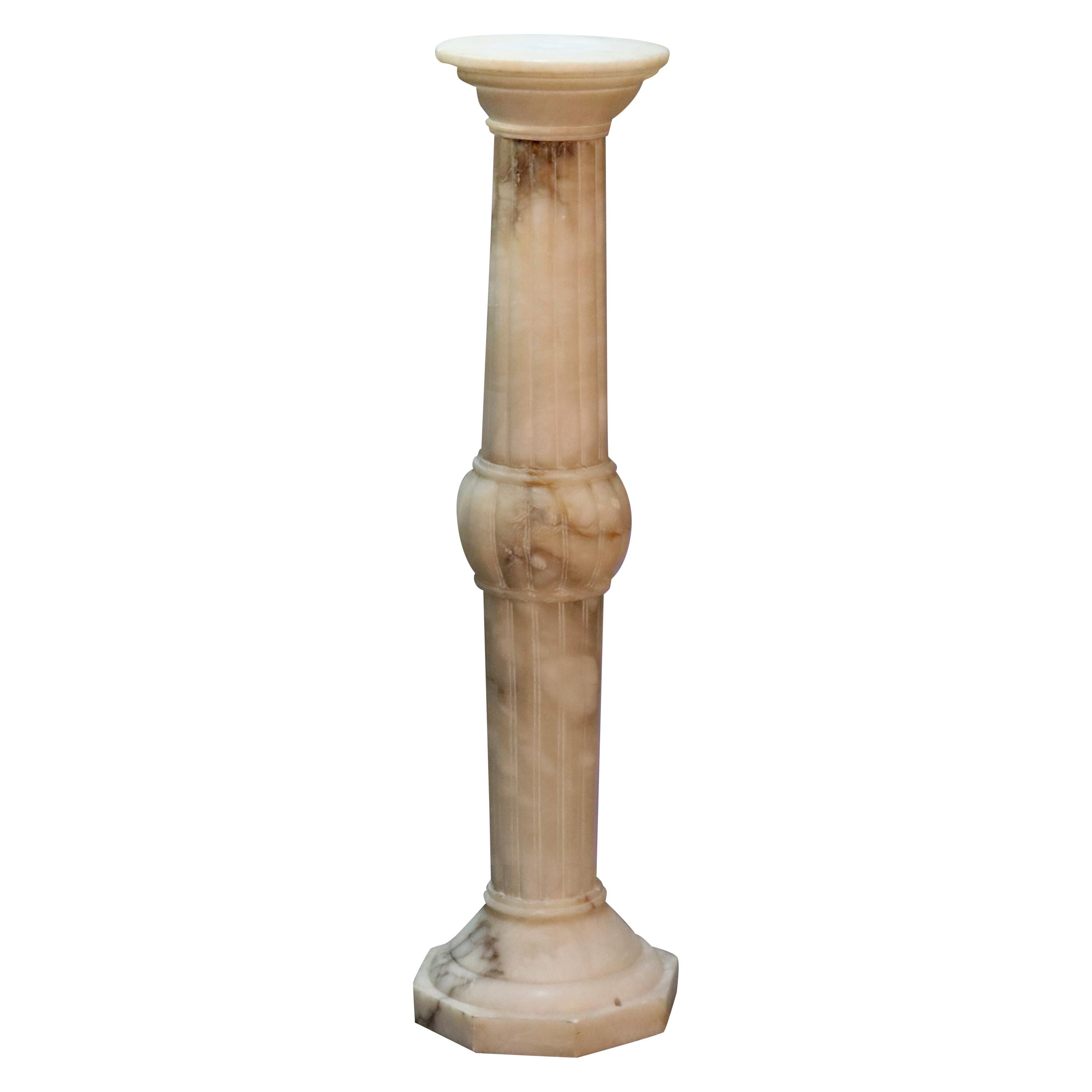 Antique Classical Reeded Marble Column Sculpture Display Pedestal, Circa 1900