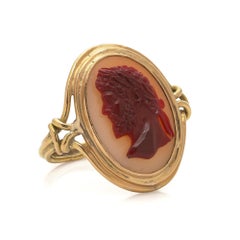Antique 18KT Gold Cameo Ring, Classical Male Profile, Circa 1875, UK