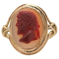 Antique 18KT Gold Cameo Ring, Classical Male Profile, Circa 1875, UK