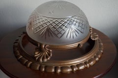 Antique Classical Revival Bronze and Hand Engraved Glass Flush Mount Fixture