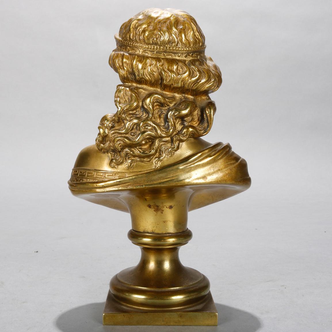 French Antique Classical Roman Gilt Bronze Bust of a Crowned Young Woman, circa 1890