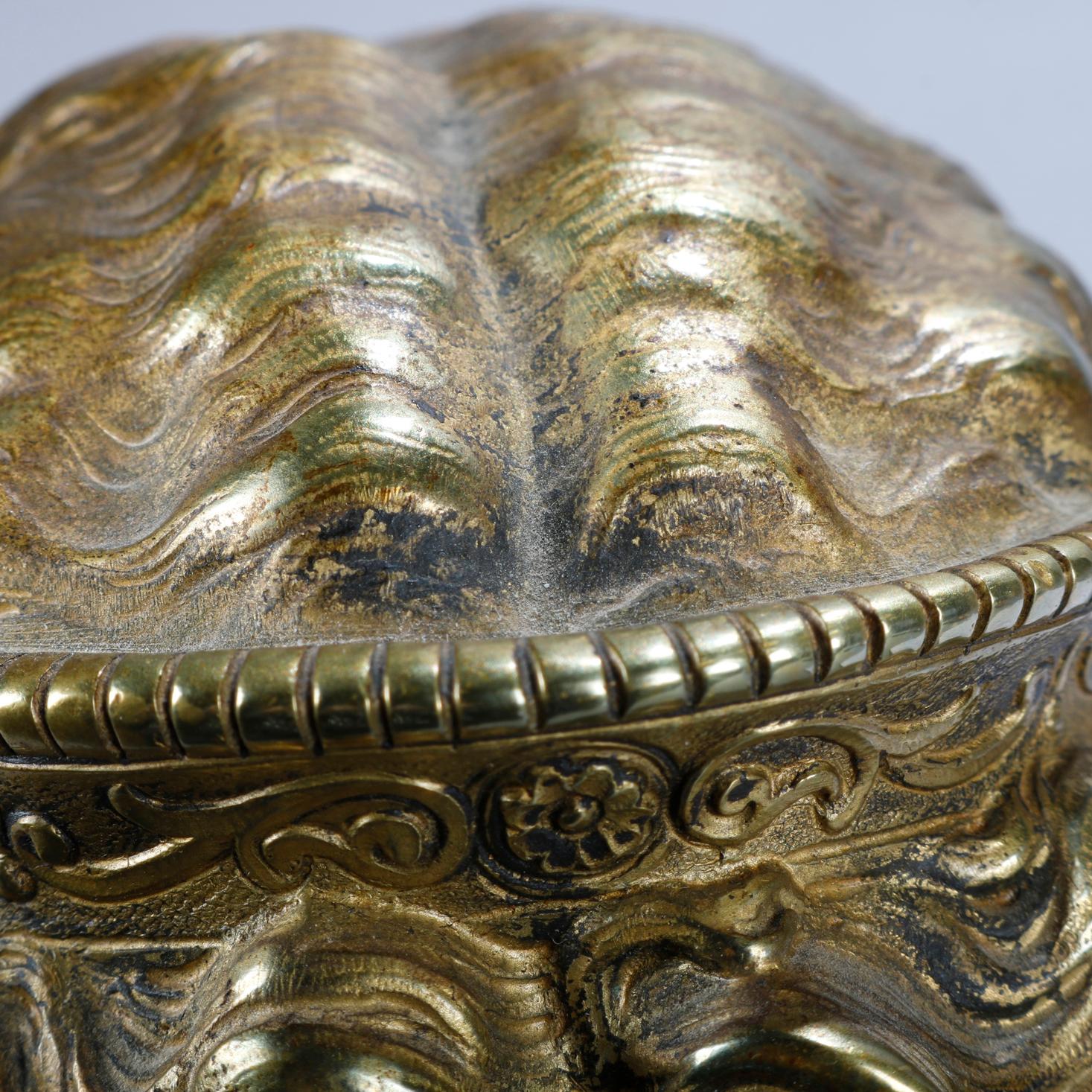 Cast Antique Classical Roman Gilt Bronze Bust of a Crowned Young Woman, circa 1890