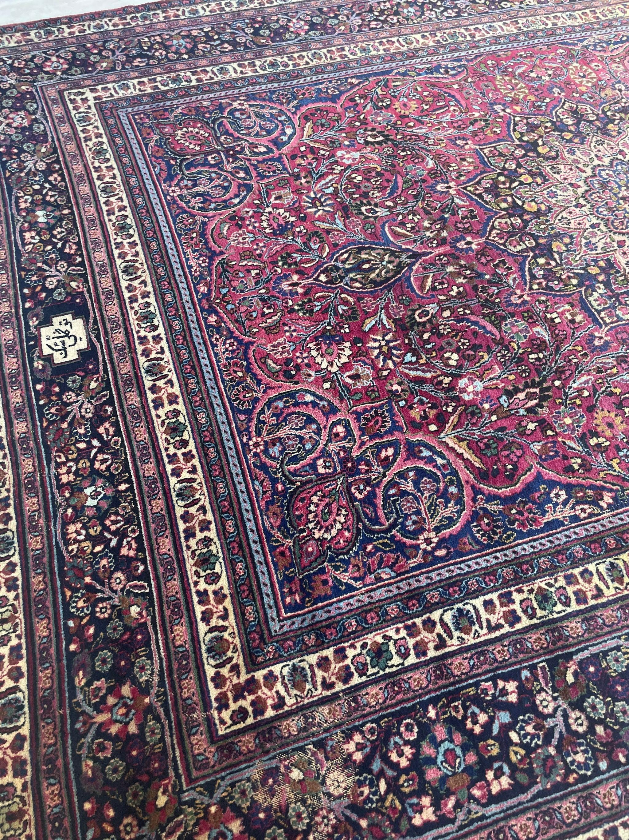 Antique Classical Rug in Jewel Tones with Signature, circa 1940's For Sale 14