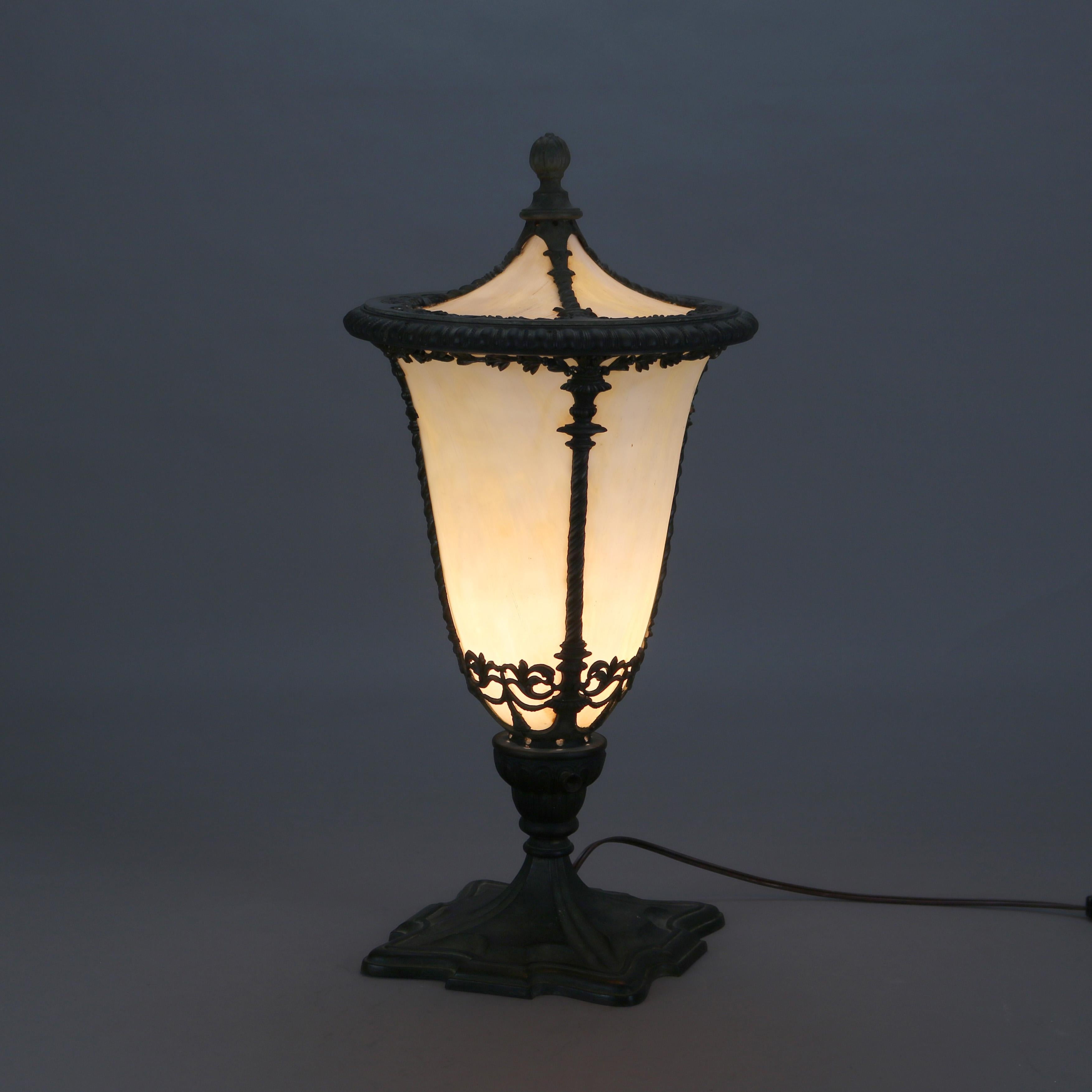 Antique Classical Slag Glass Torchiere Table Lamp in Street or Newel Lamp Form C1920

Measures- 19.75