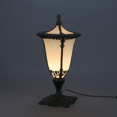 Antique Classical Slag Glass Torchiere Table Lamp in Street Lamp Form C1920