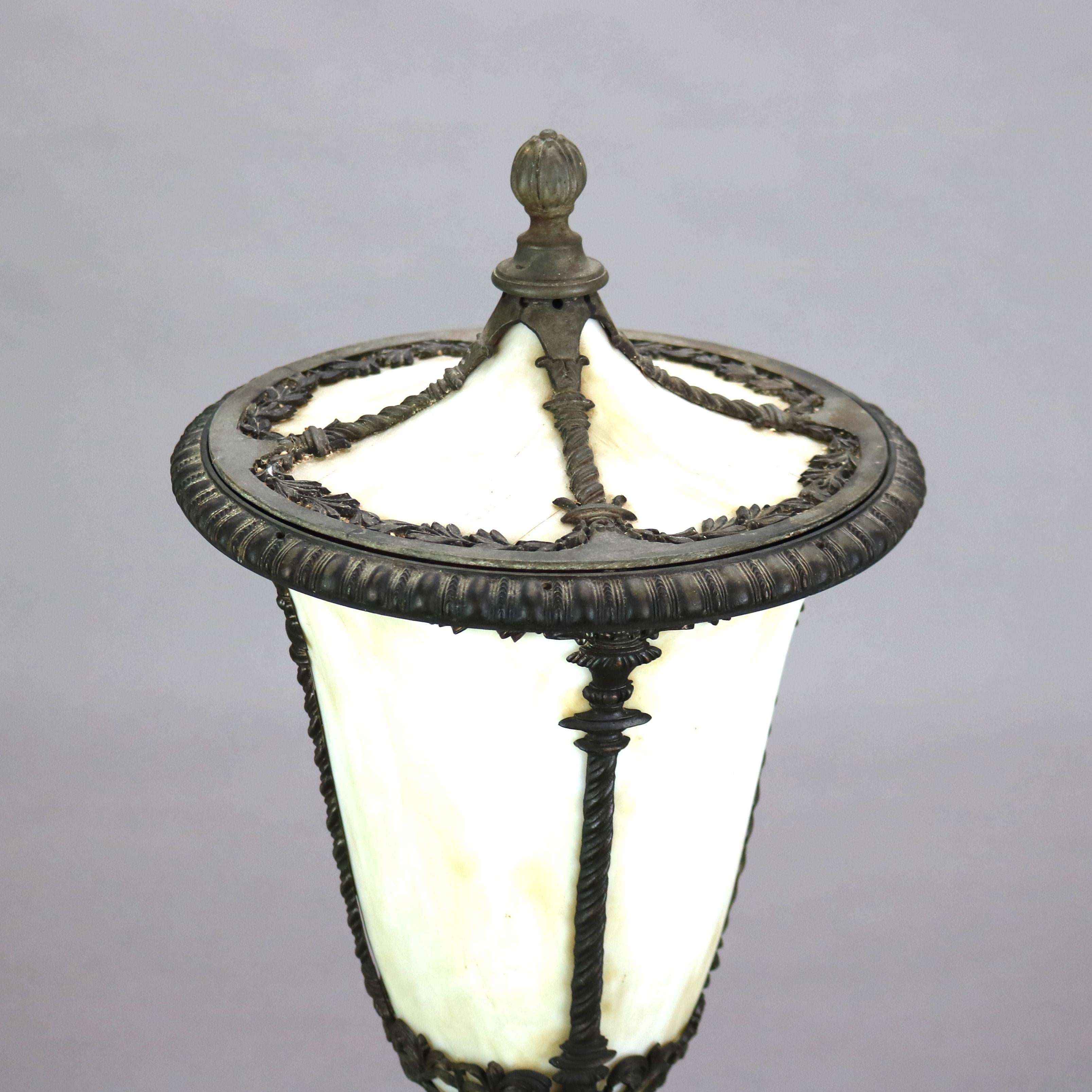 American Antique Classical Slag Glass Torchiere Table Lamp in Street Lamp Form C1920