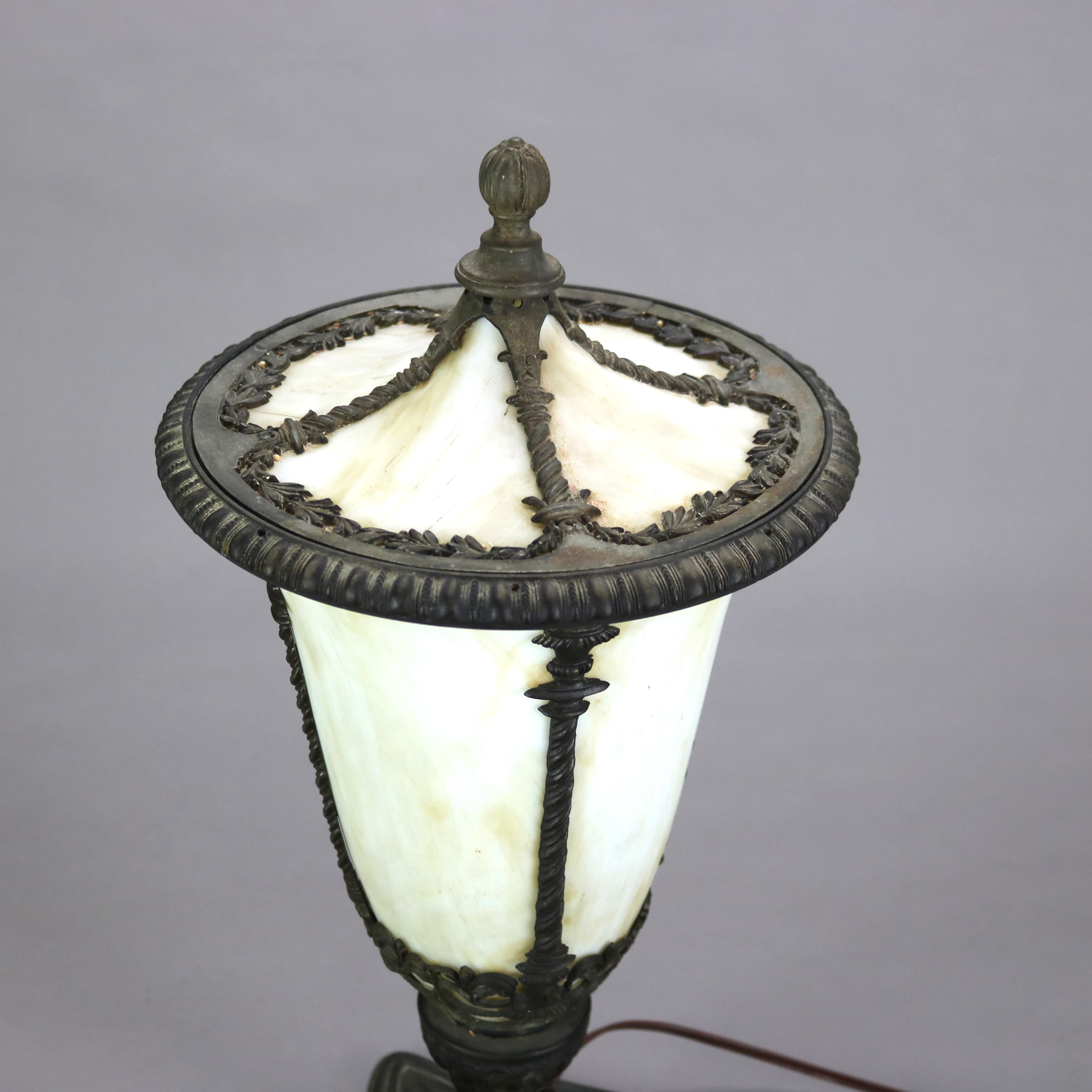 Antique Classical Slag Glass Torchiere Table Lamp in Street Lamp Form C1920 In Good Condition In Big Flats, NY