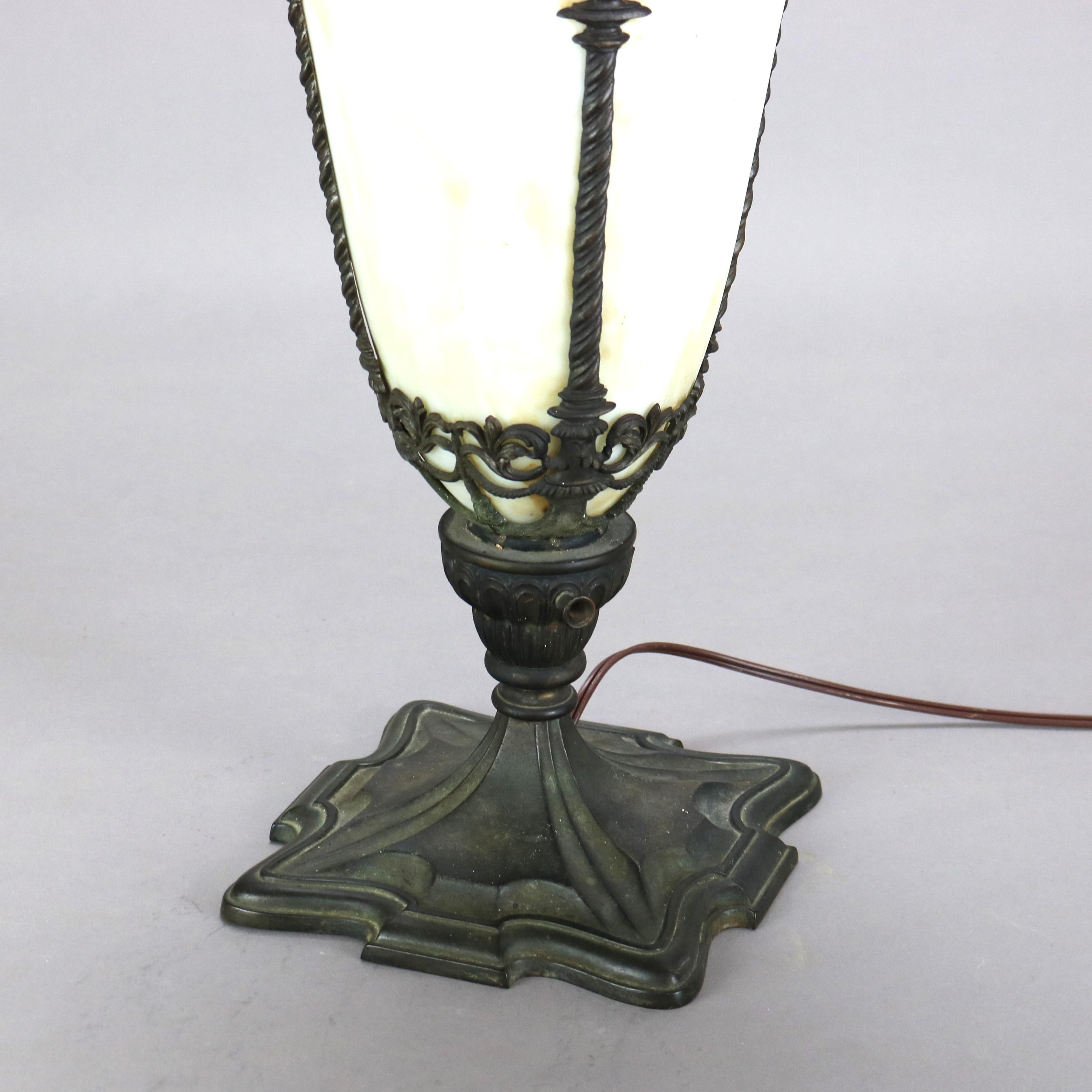 20th Century Antique Classical Slag Glass Torchiere Table Lamp in Street Lamp Form C1920