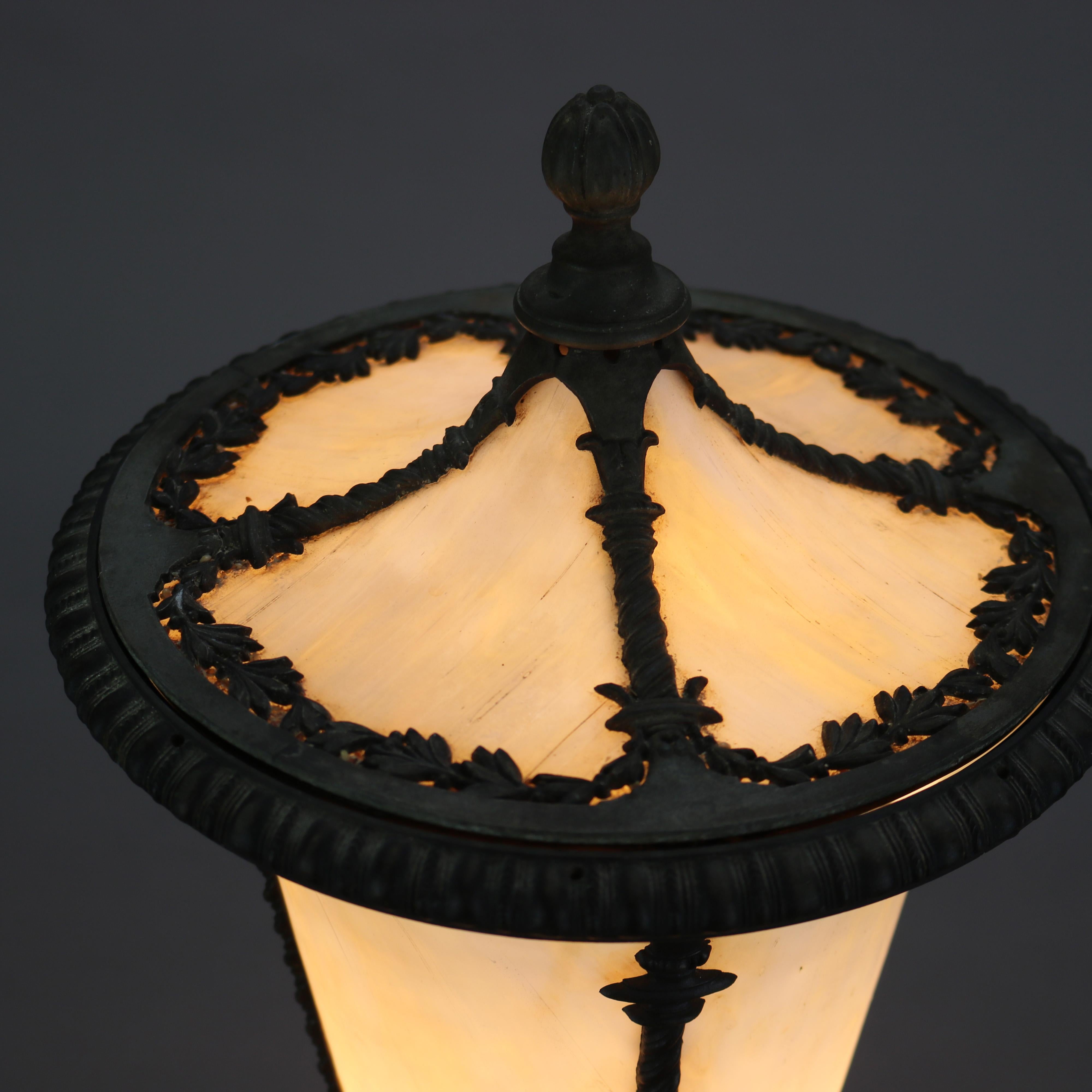 Antique Classical Slag Glass Torchiere Table Lamp in Street Lamp Form C1920 1