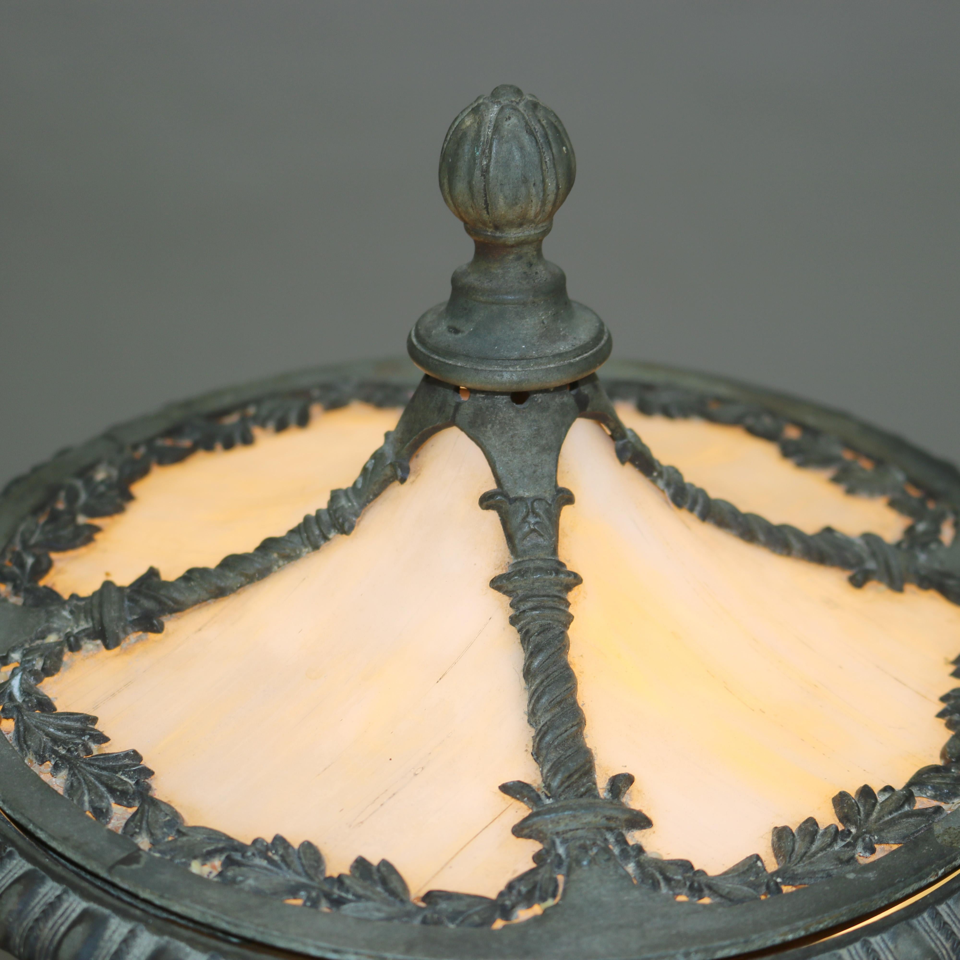 Antique Classical Slag Glass Torchiere Table Lamp in Street Lamp Form C1920 2