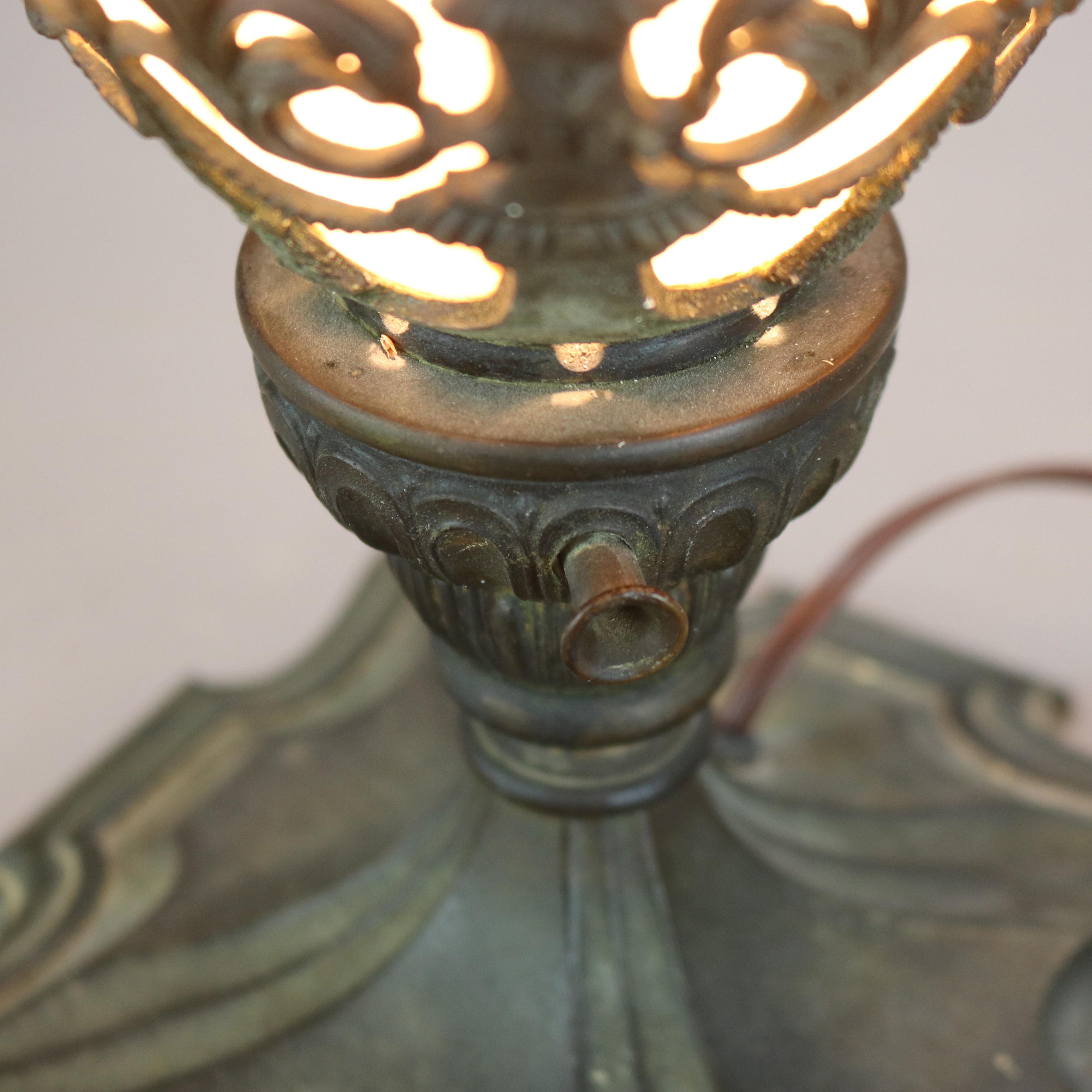 Antique Classical Slag Glass Torchiere Table Lamp in Street Lamp Form C1920 3