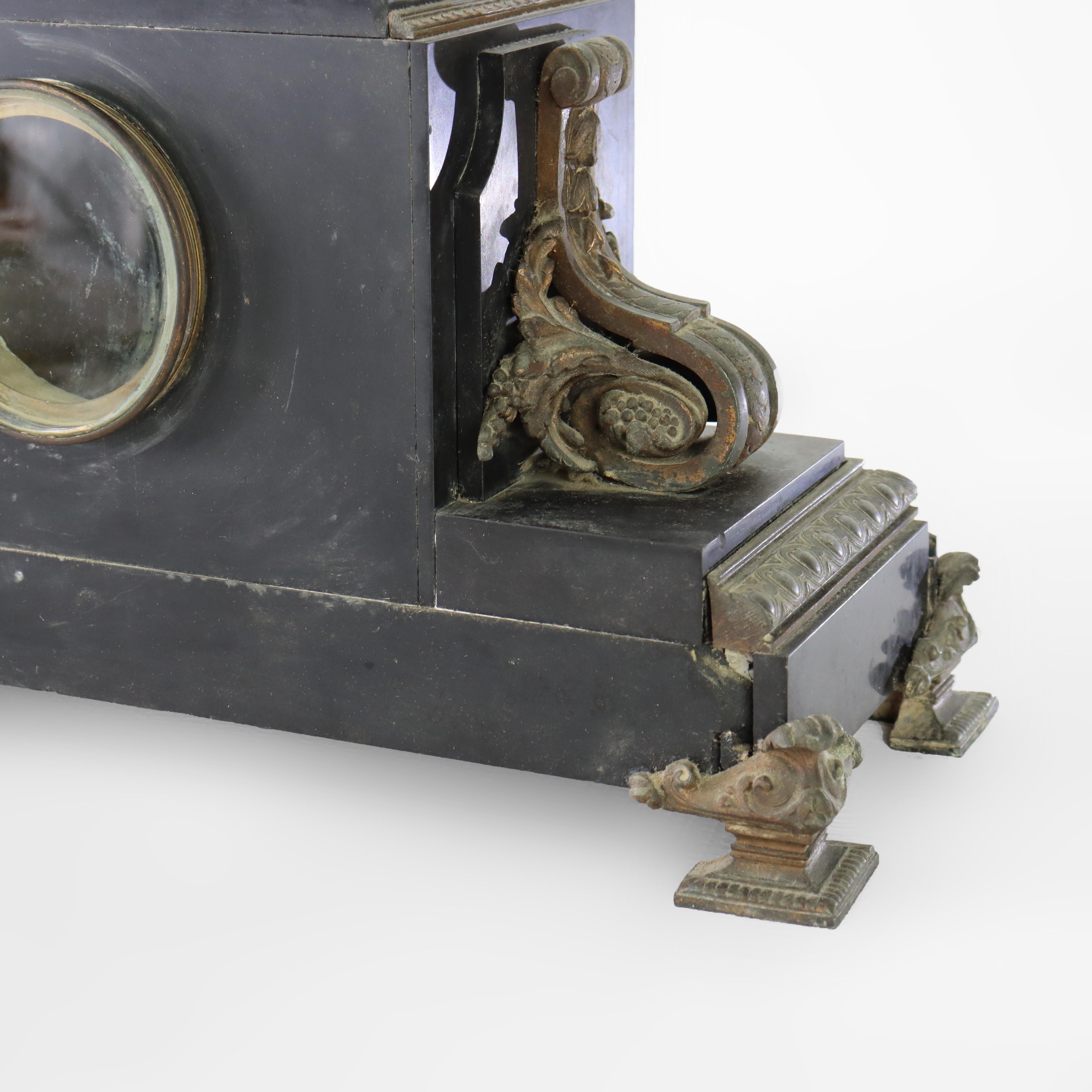 Antique Classical Slate & Figural Bronzed Mantle Clock C1890 6