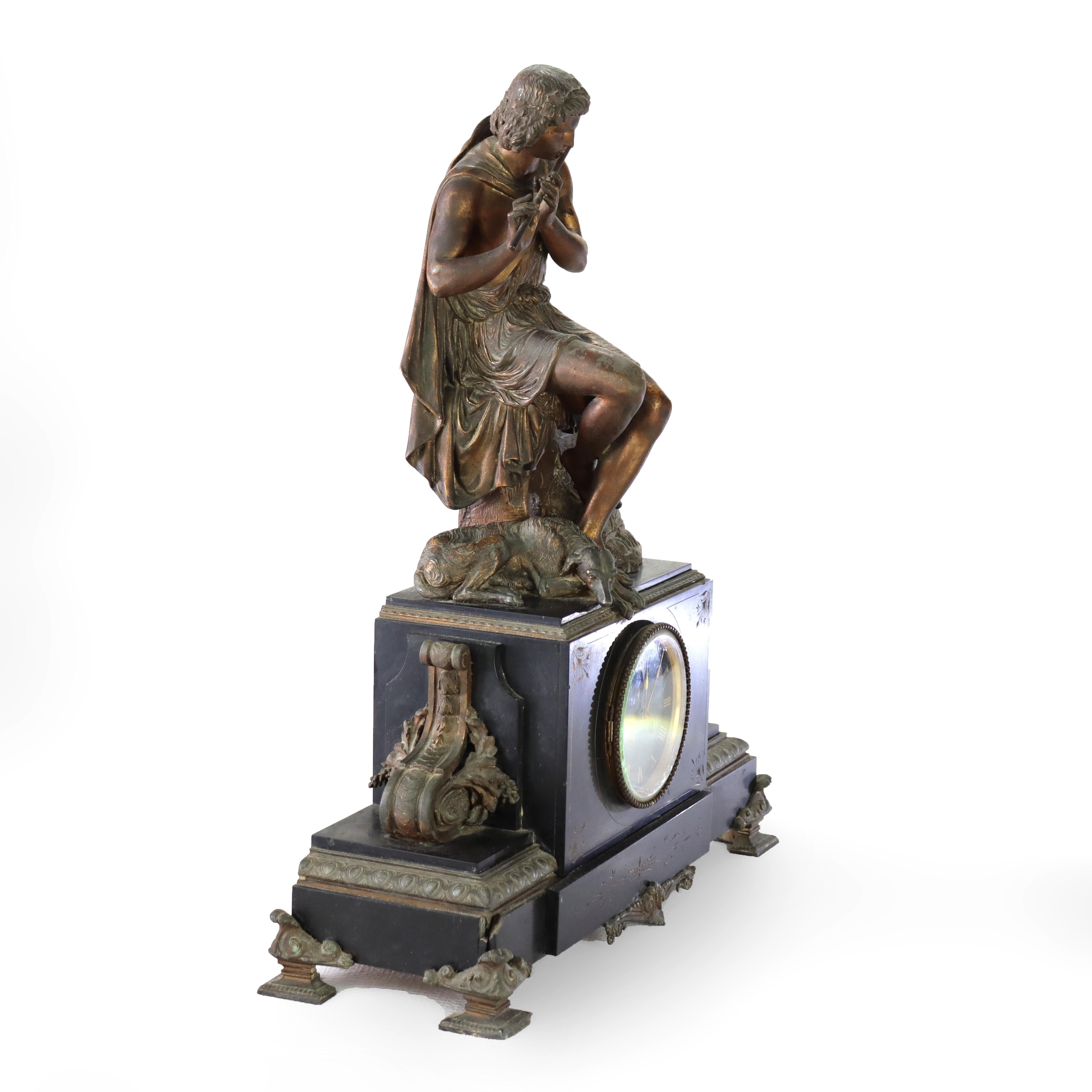 Antique Classical Slate & Figural Bronzed Mantle Clock C1890 8