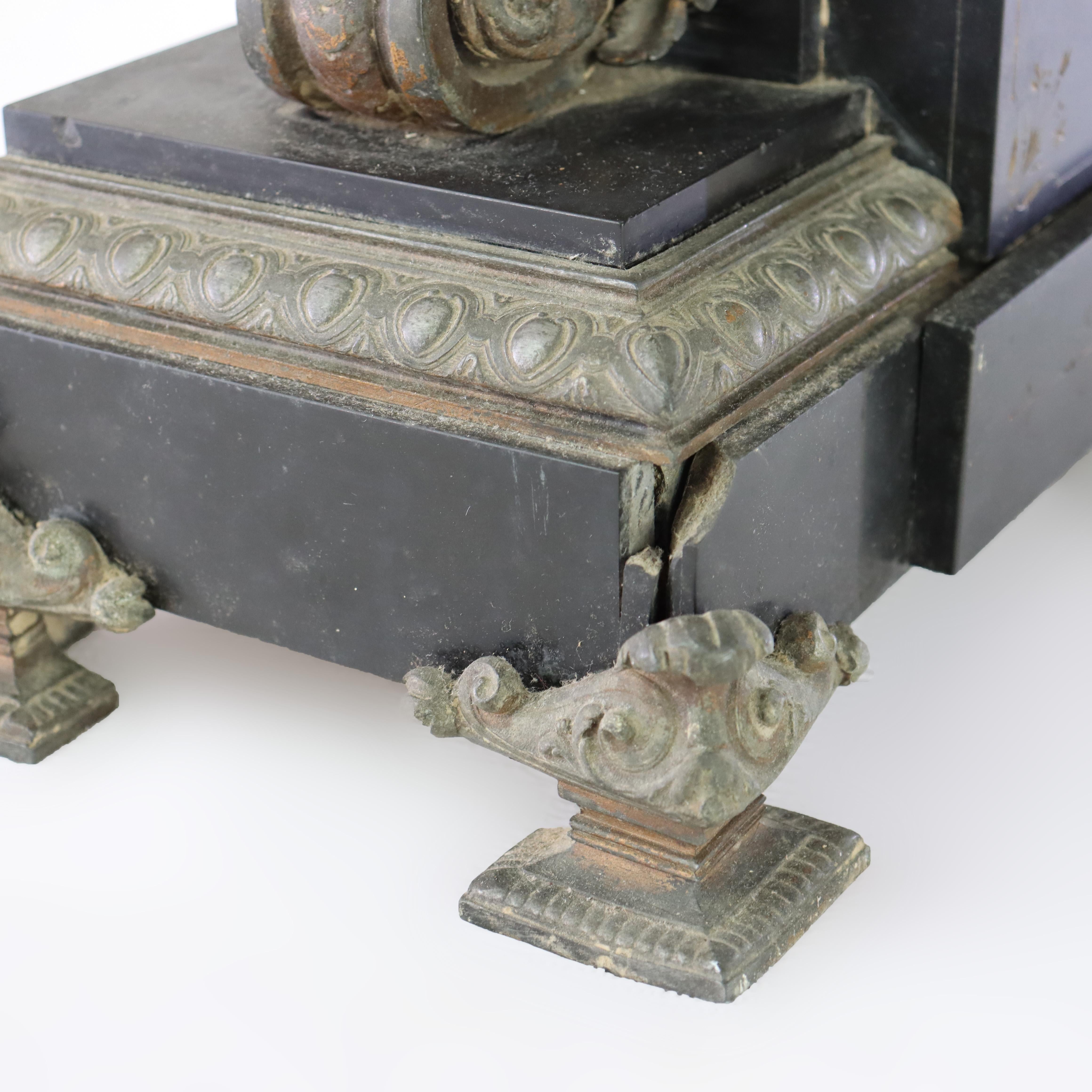 Antique Classical Slate & Figural Bronzed Mantle Clock C1890 9