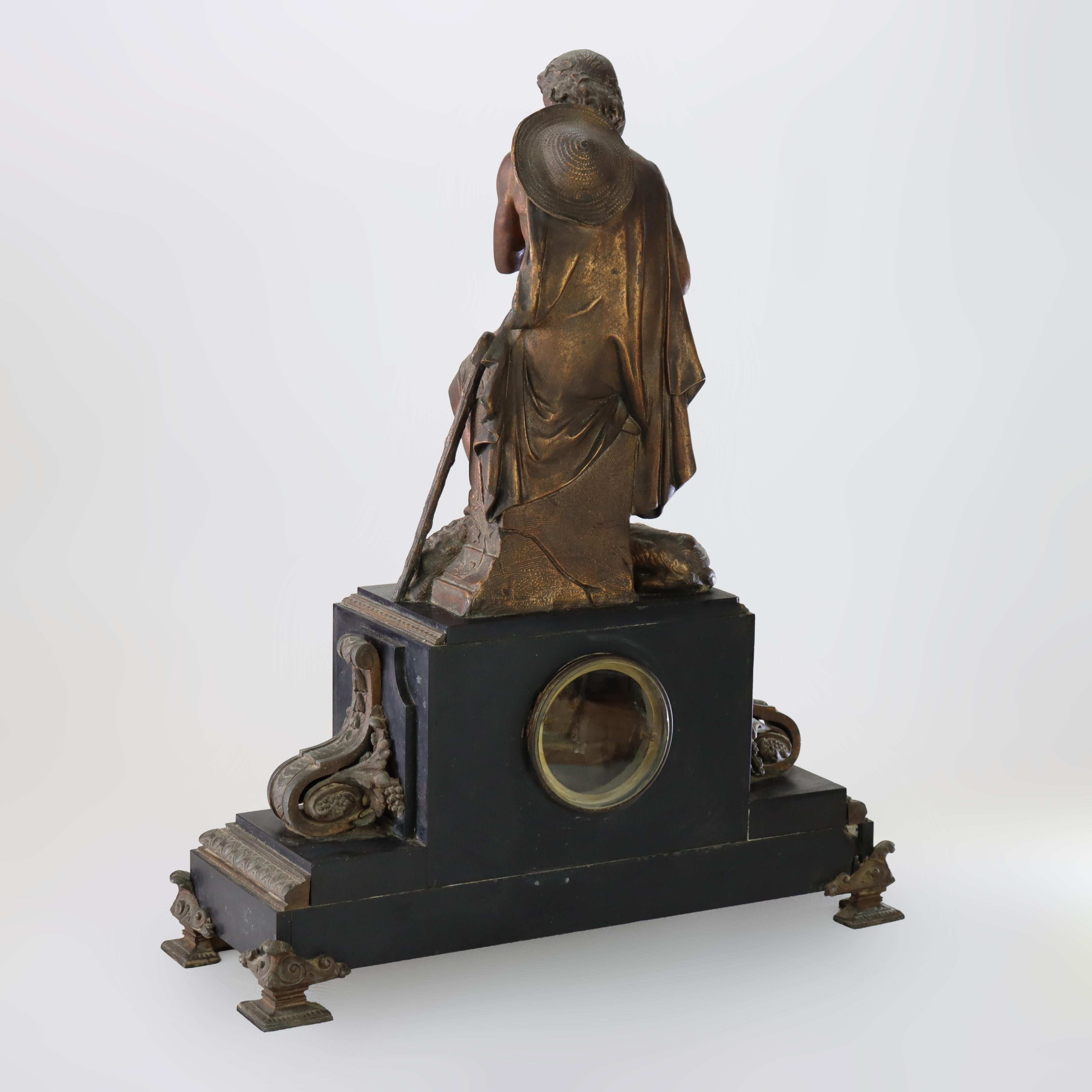 Antique Classical Slate & Figural Bronzed Mantle Clock C1890 4