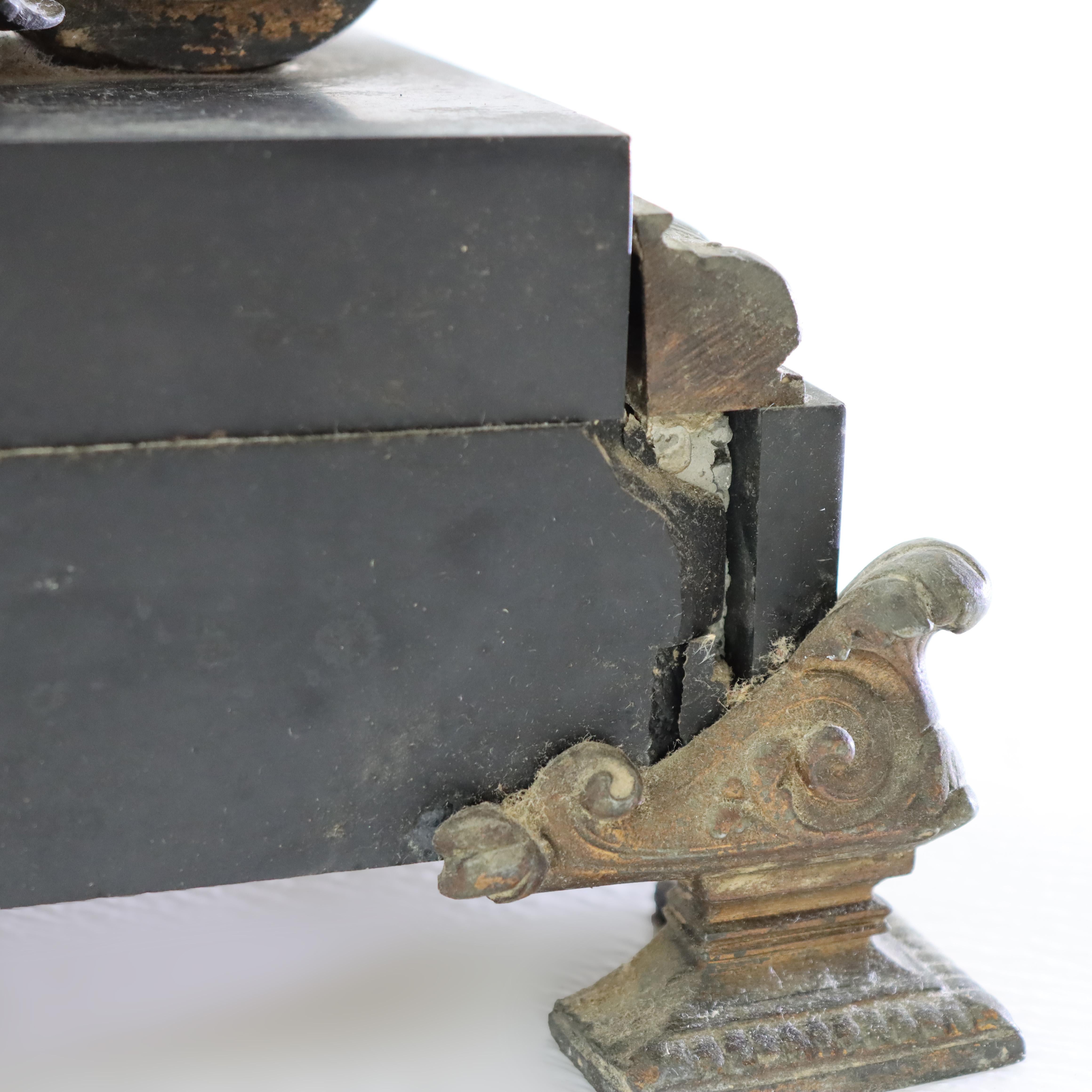 Antique Classical Slate & Figural Bronzed Mantle Clock C1890 5