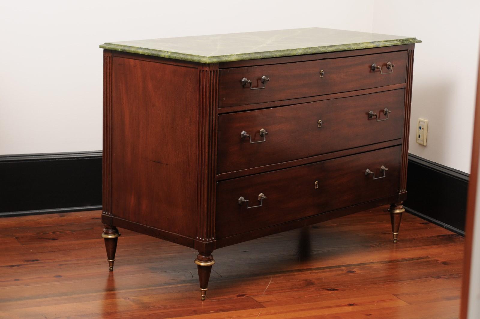 Antique Classical-Style Chest with Green Marble Top In Good Condition In Atlanta, GA