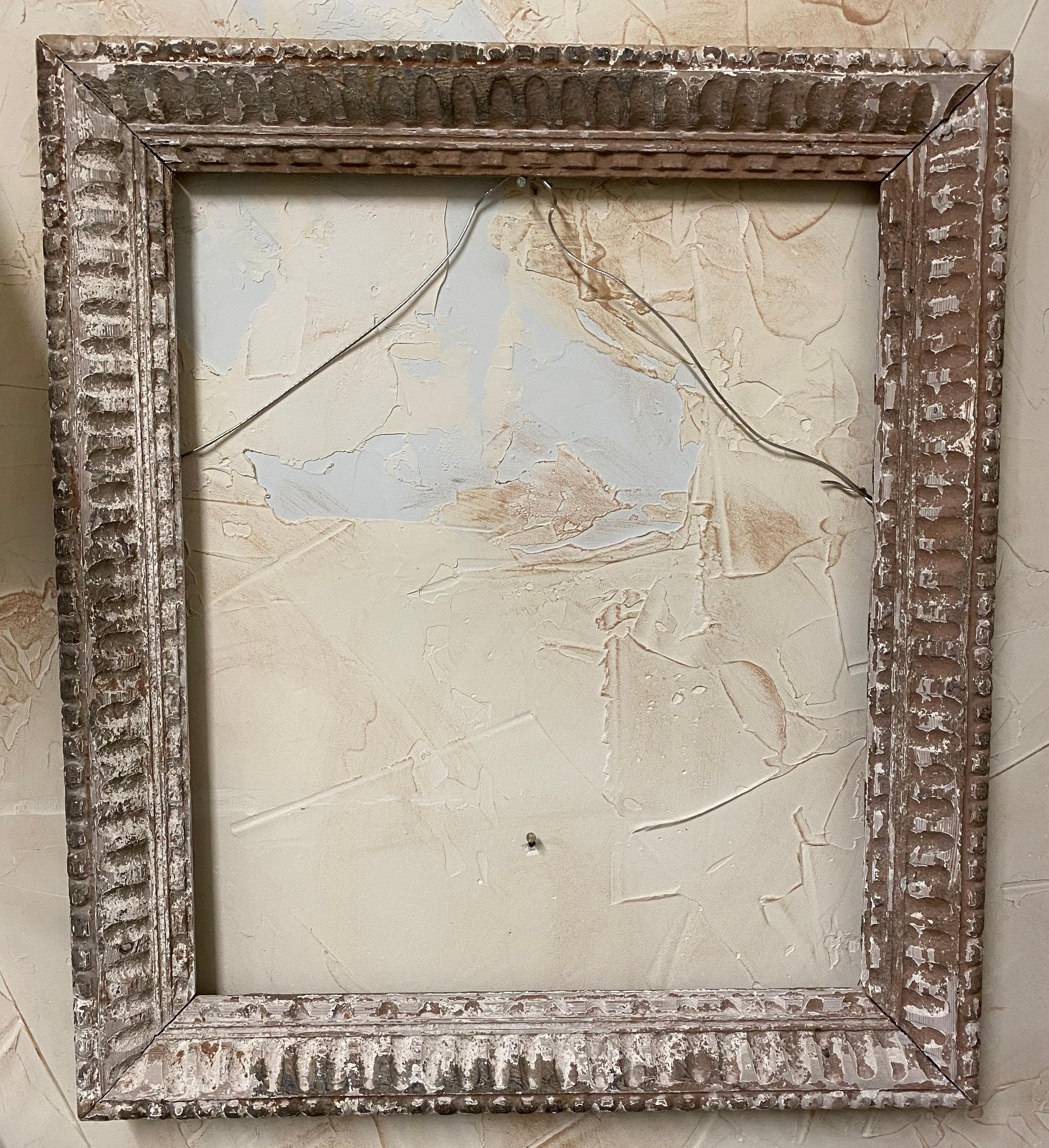 Wonderfully distressed frame for that special piece of artwork. The original finish has been worn away leaving it with a natural distressed look that only time can achieve. 
Will fit a 17 1/8