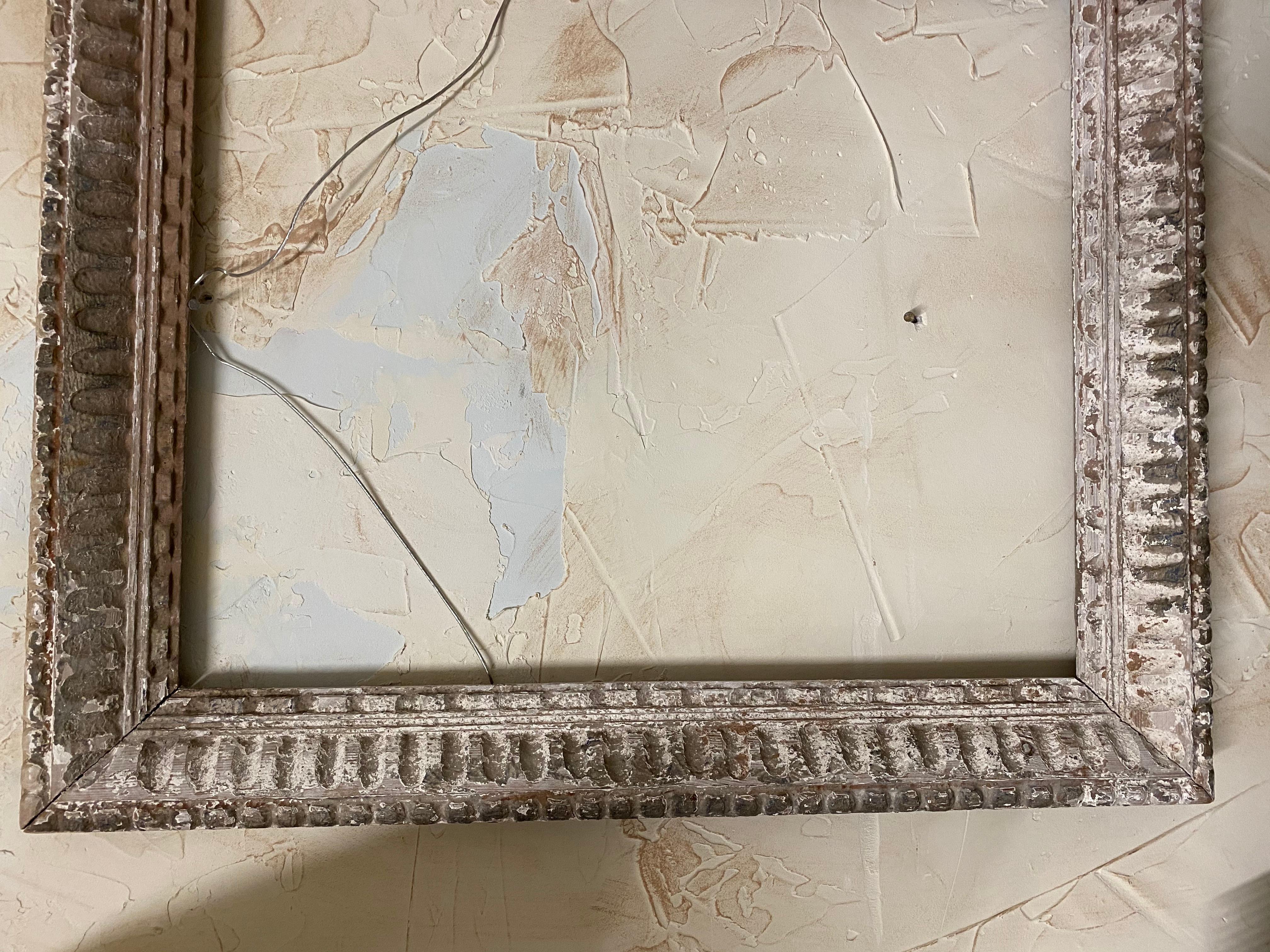 Antique Classical Style Picture Frame with Whitewash In Distressed Condition For Sale In Sheffield, MA