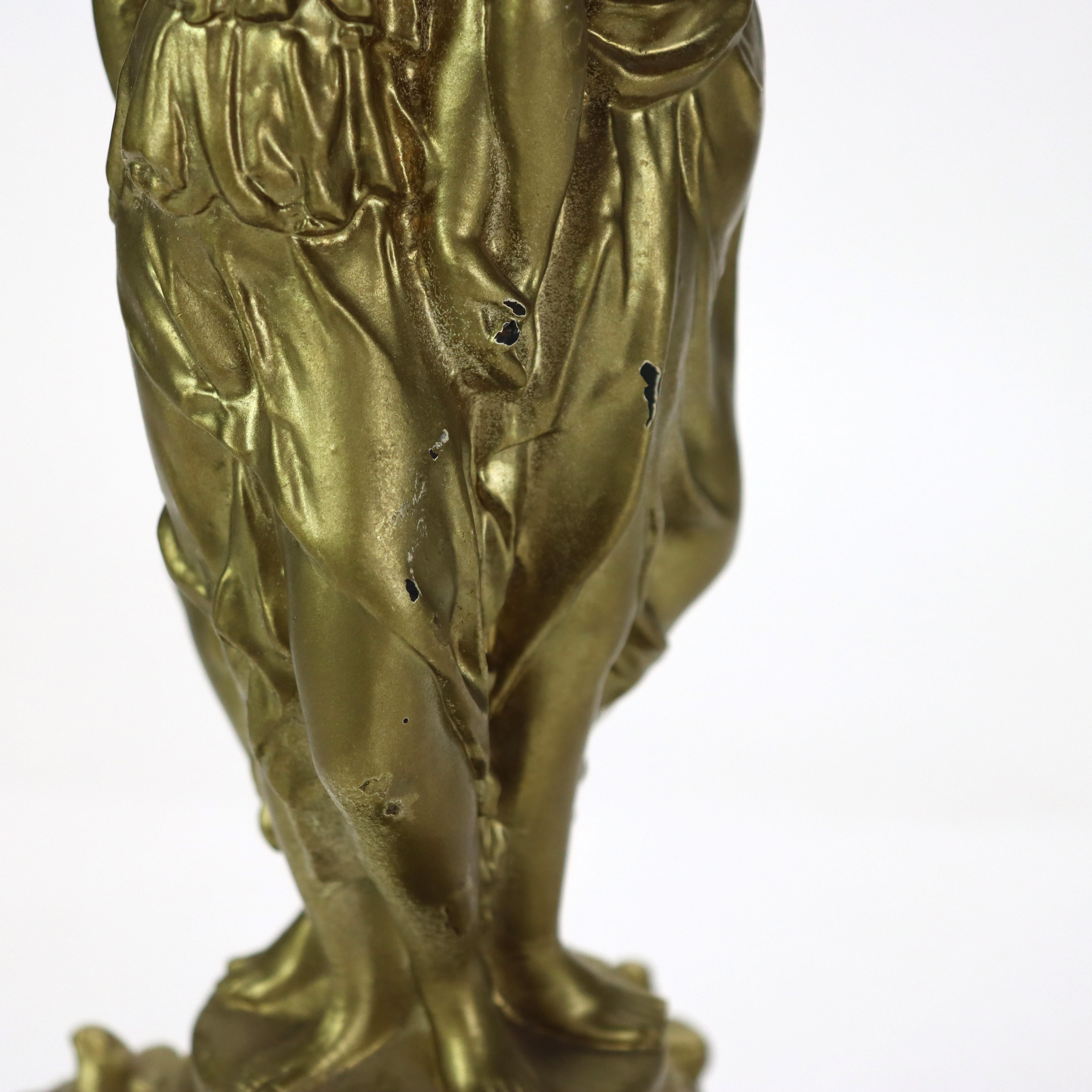 Antigua Lámpara de Mesa Clásica Tres Gracias Figural Dorada C1890 siglo XIX en venta