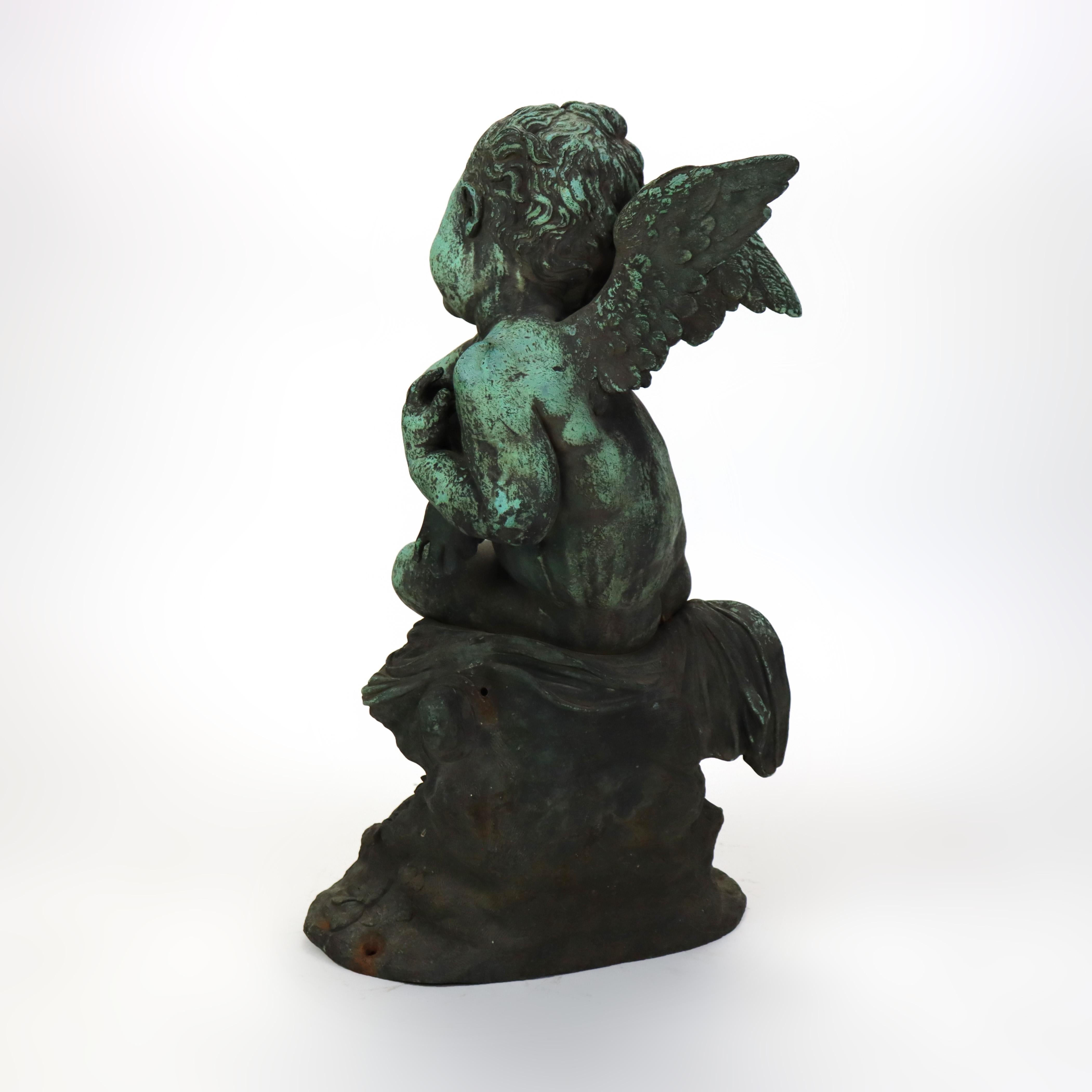 Antique Classical Verdigris Bronze Cherub Fountain Figure 19thC For Sale 6