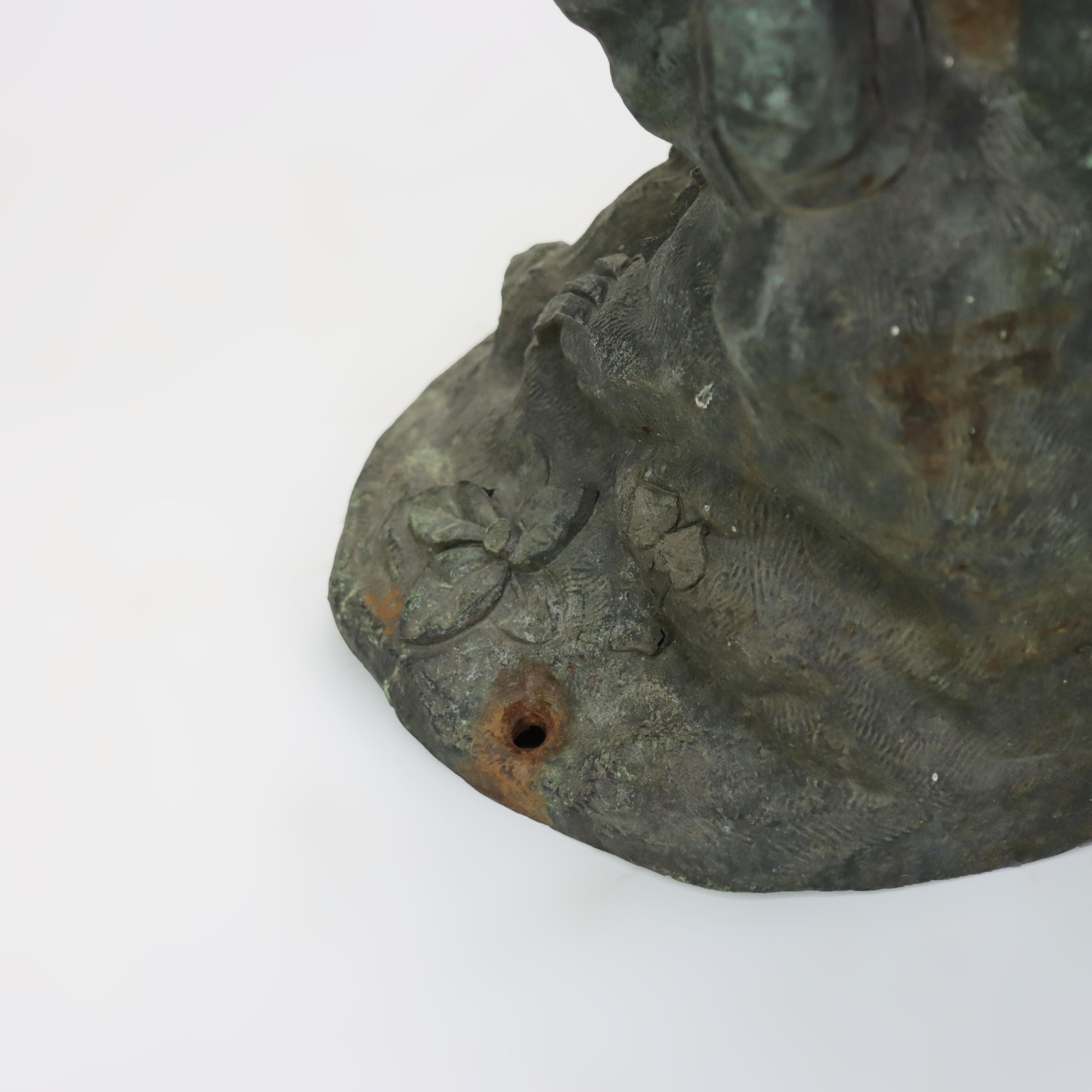 Antique Classical Verdigris Bronze Cherub Fountain Figure 19thC For Sale 7