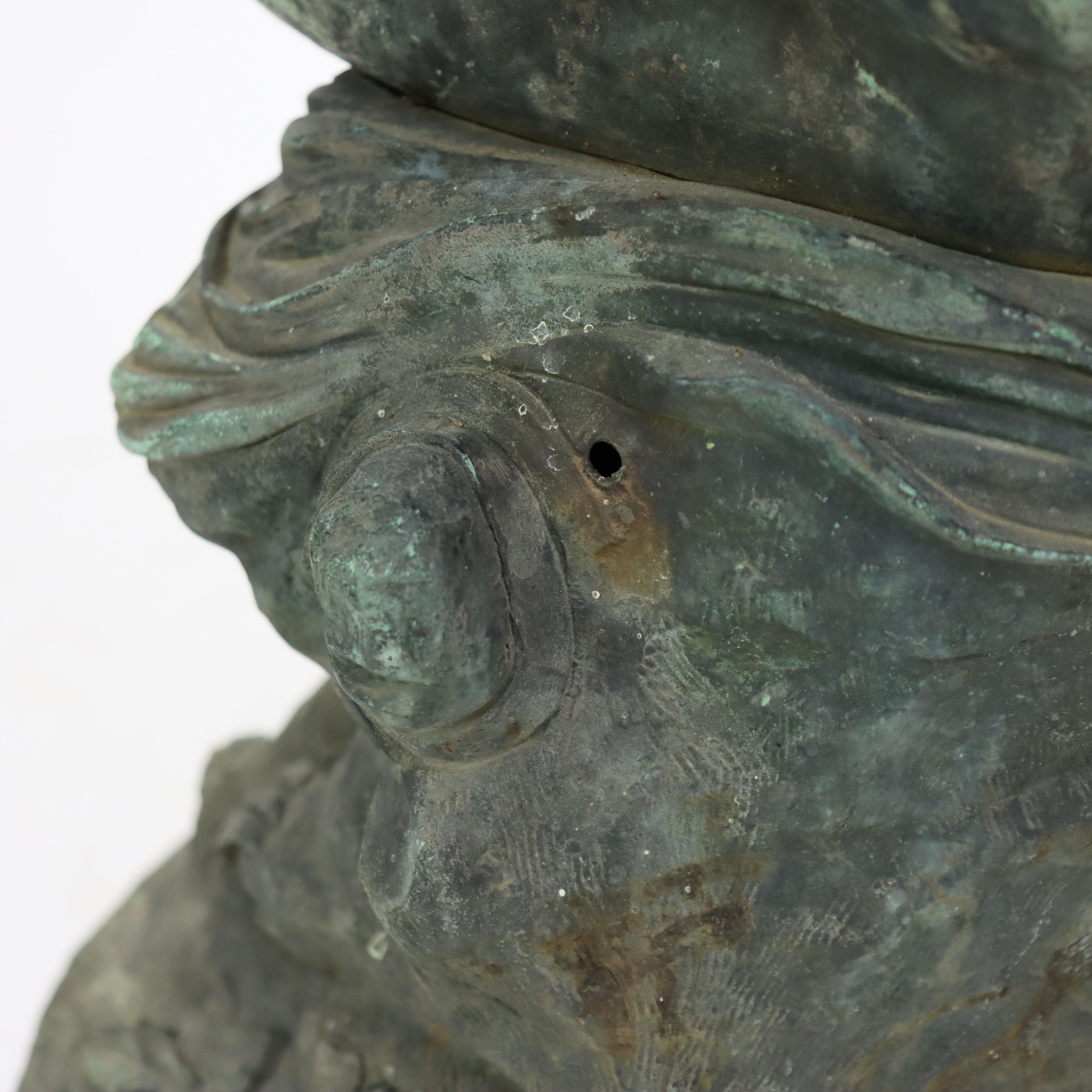 Antique Classical Verdigris Bronze Cherub Fountain Figure 19thC For Sale 8