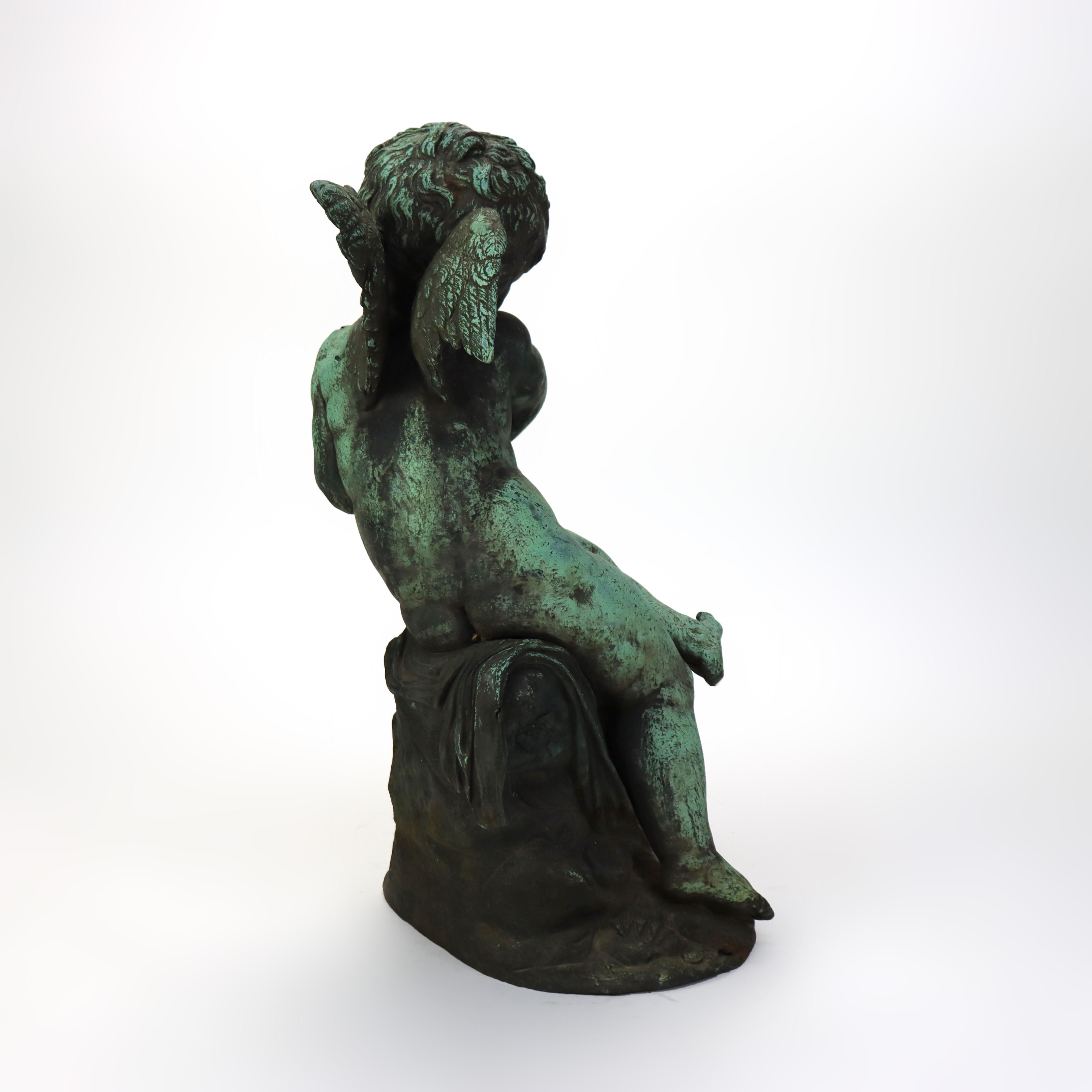 Antique Classical Verdigris Bronze Cherub Fountain Figure 19thC For Sale 9