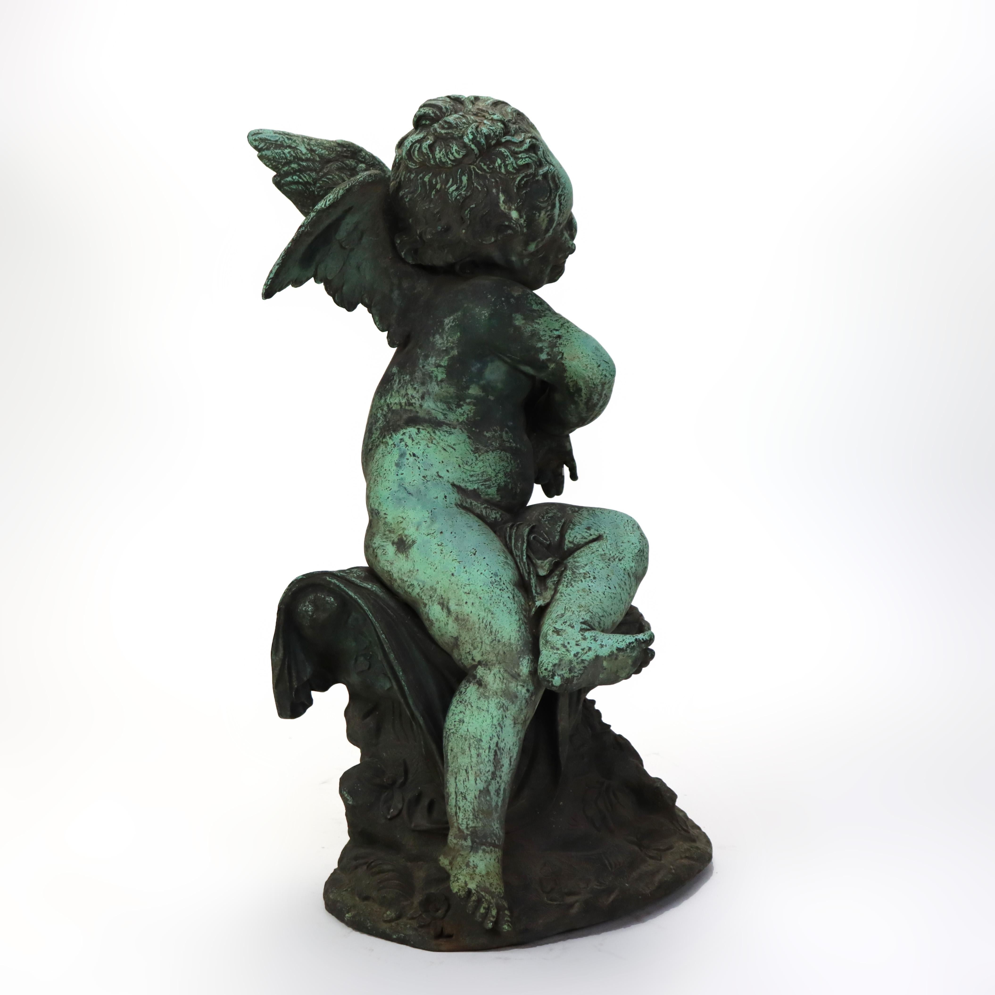 Antique Classical Verdigris Bronze Cherub Fountain Figure 19thC For Sale 10