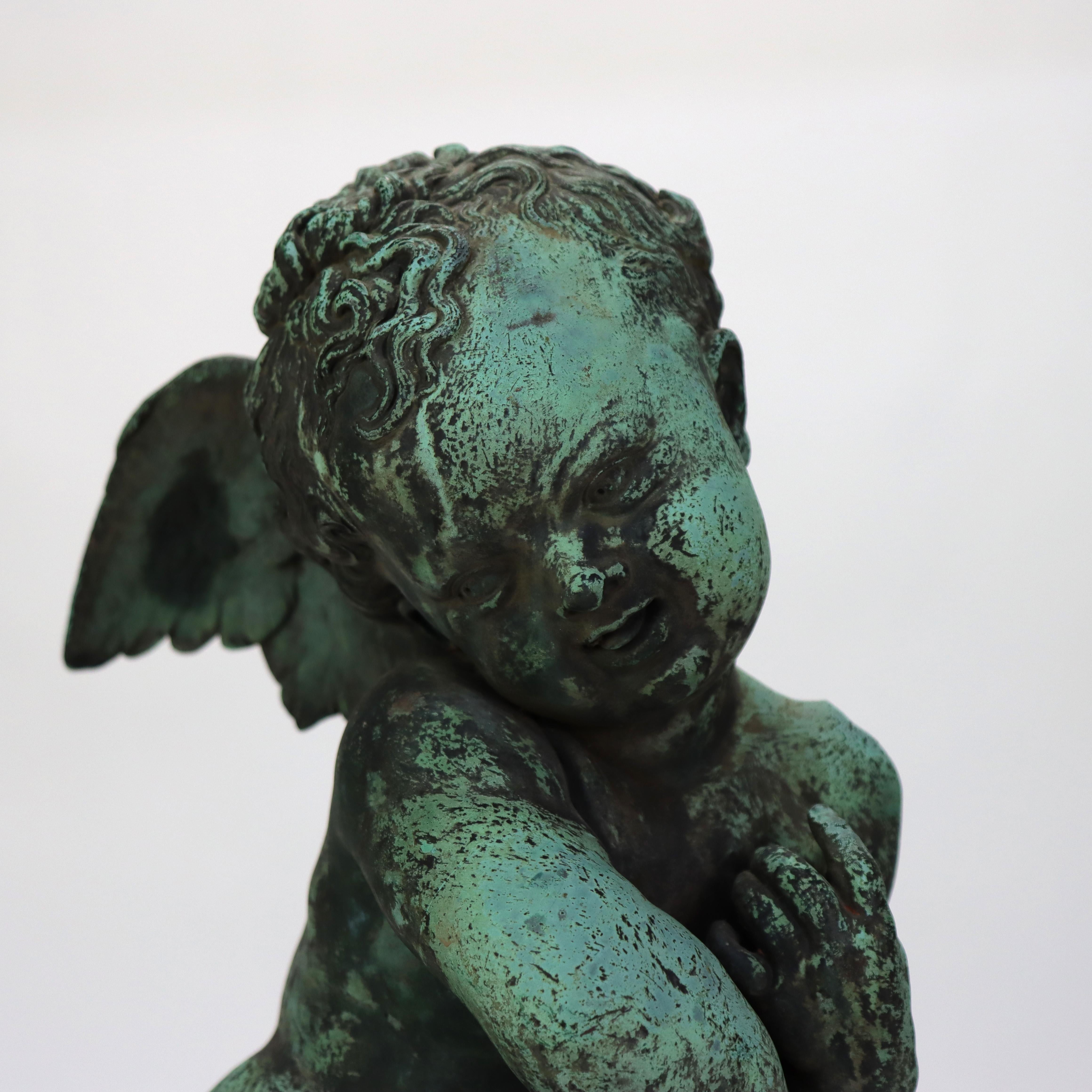 19th Century Antique Classical Verdigris Bronze Cherub Fountain Figure 19thC For Sale