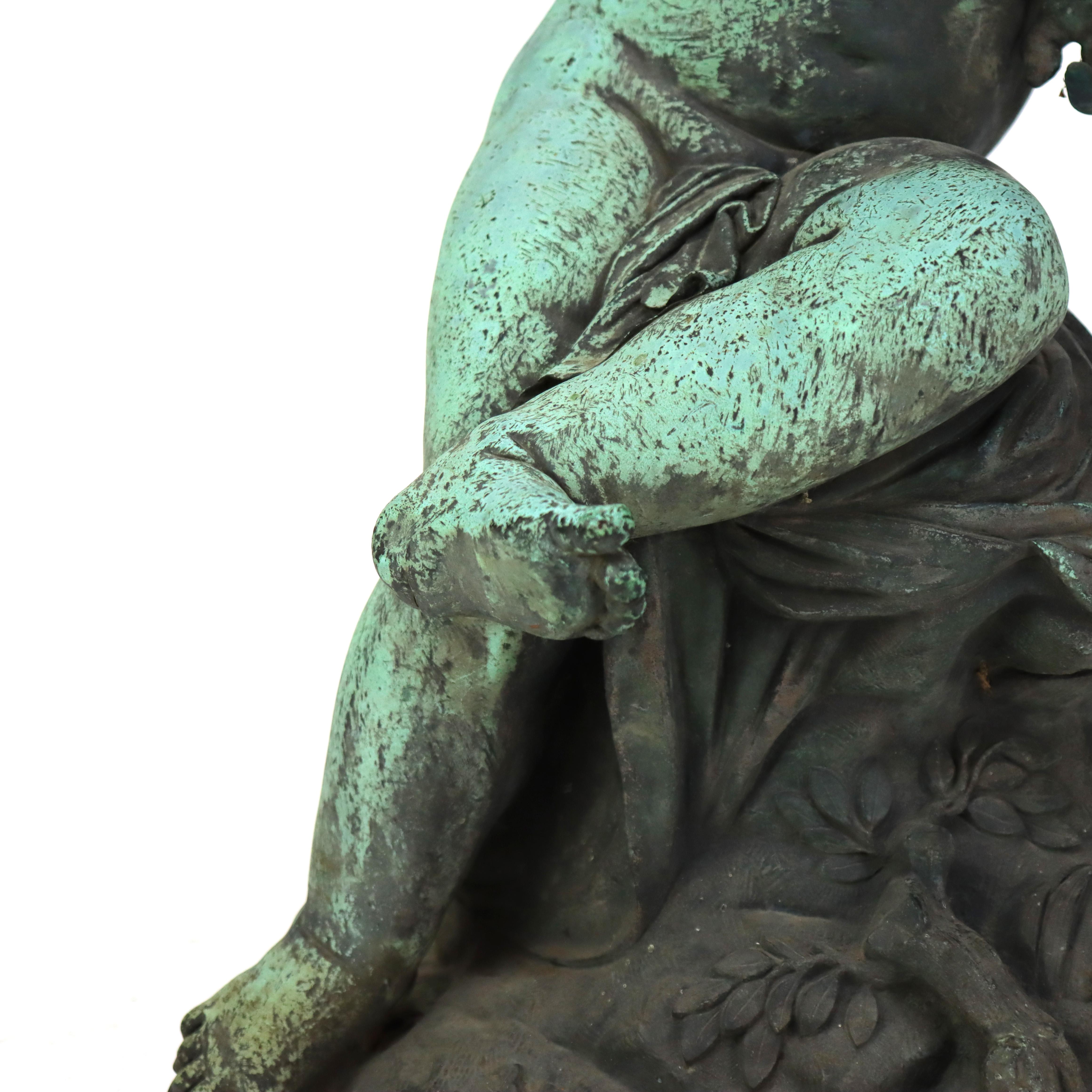 Antique Classical Verdigris Bronze Cherub Fountain Figure 19thC For Sale 1